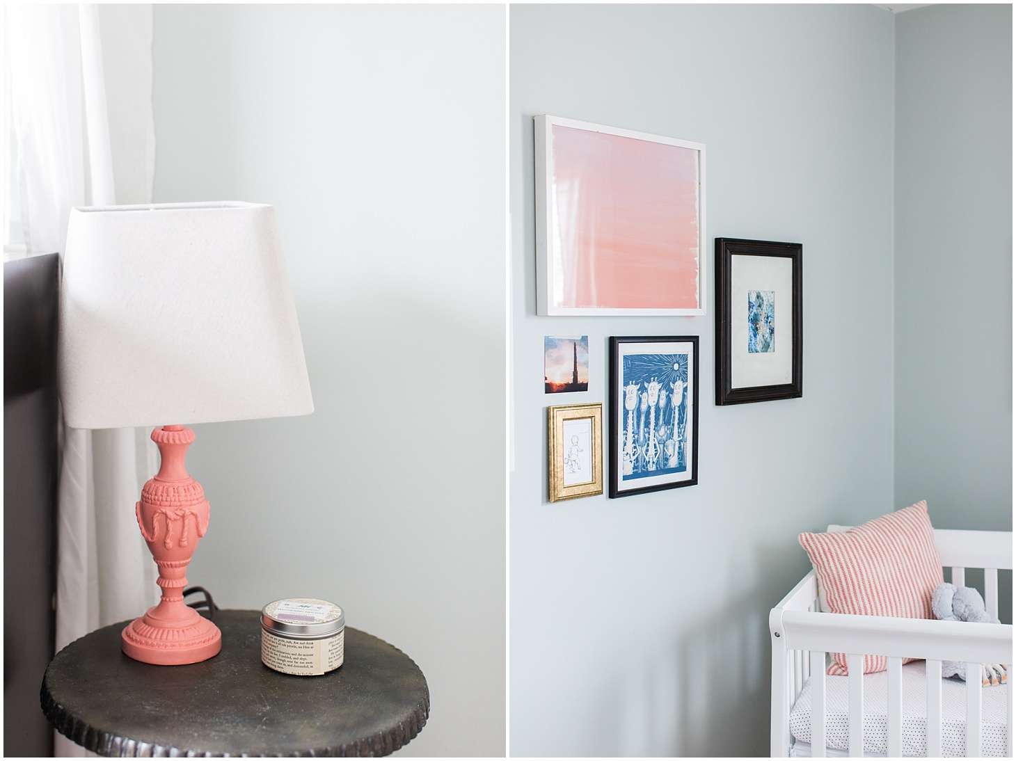 Home Tour: Grey, White, and Aqua with pops of Coral - Nursery for Baby Girl
