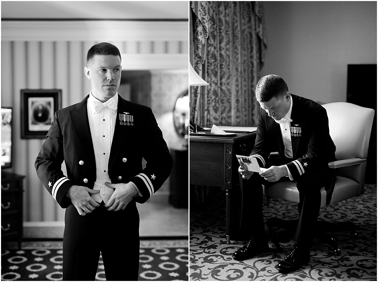 Naval Aviator Groom getting ready at The Willard Intercontinental - A Thoroughly Washingtonian Wedding at Meridian House in DC by Sarah Bradshaw 