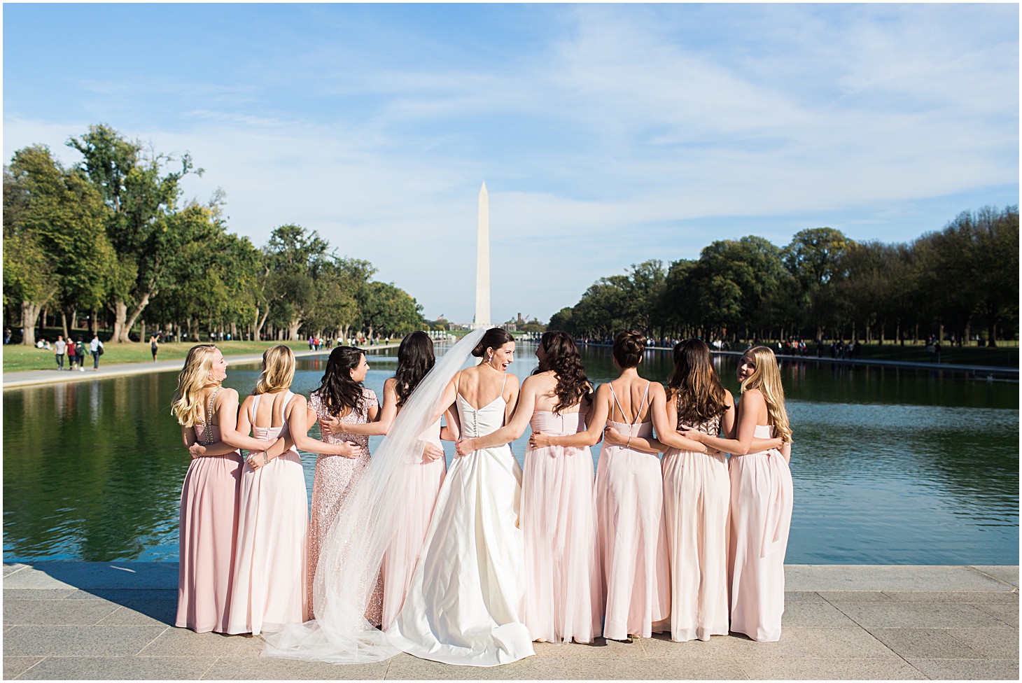 Bridesmaids and Washington Monument - A Thoroughly Washingtonian Wedding at Meridian House in DC by Sarah Bradshaw 