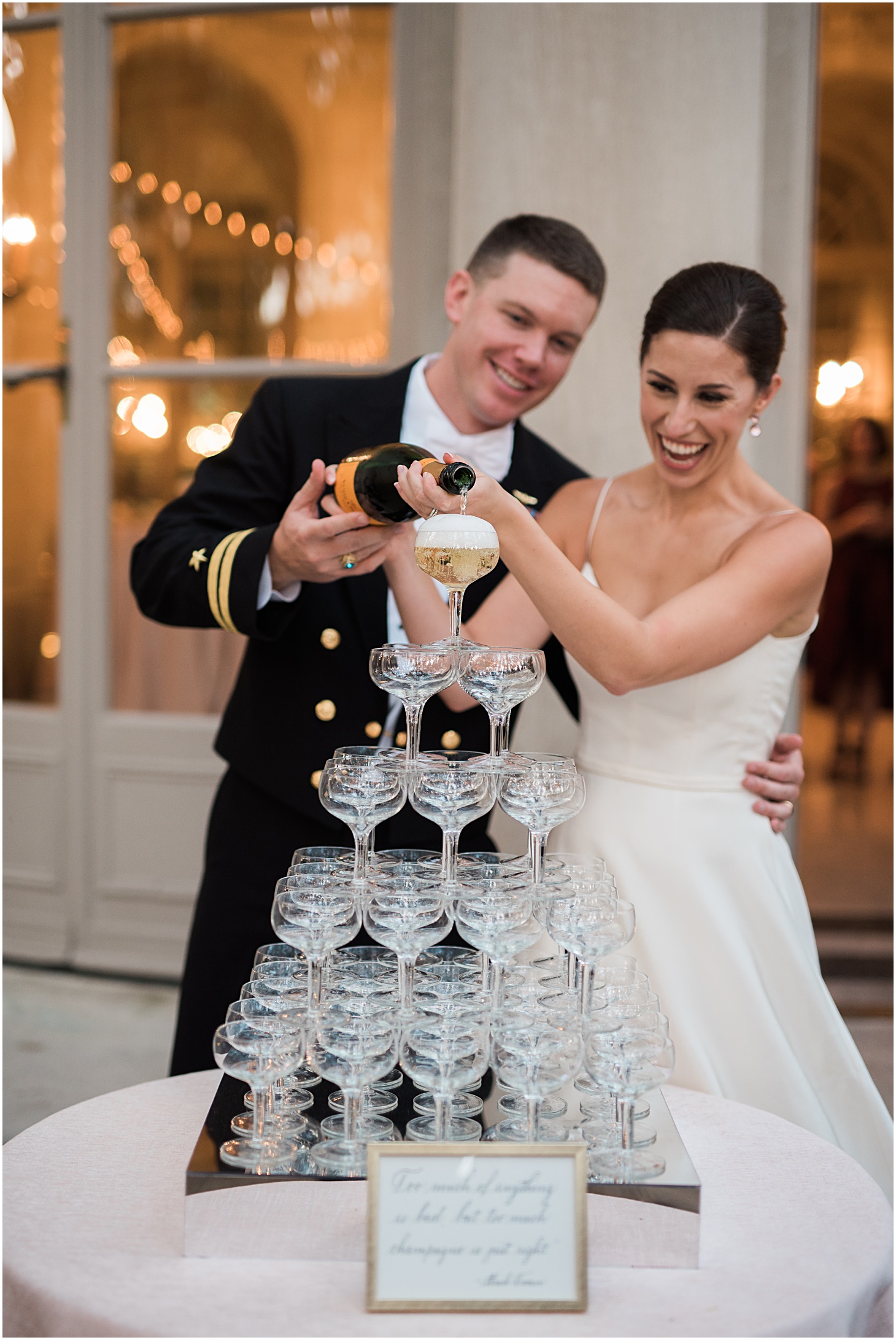 Champagne Tower - A Thoroughly Washingtonian Wedding at Meridian House in DC by Sarah Bradshaw 