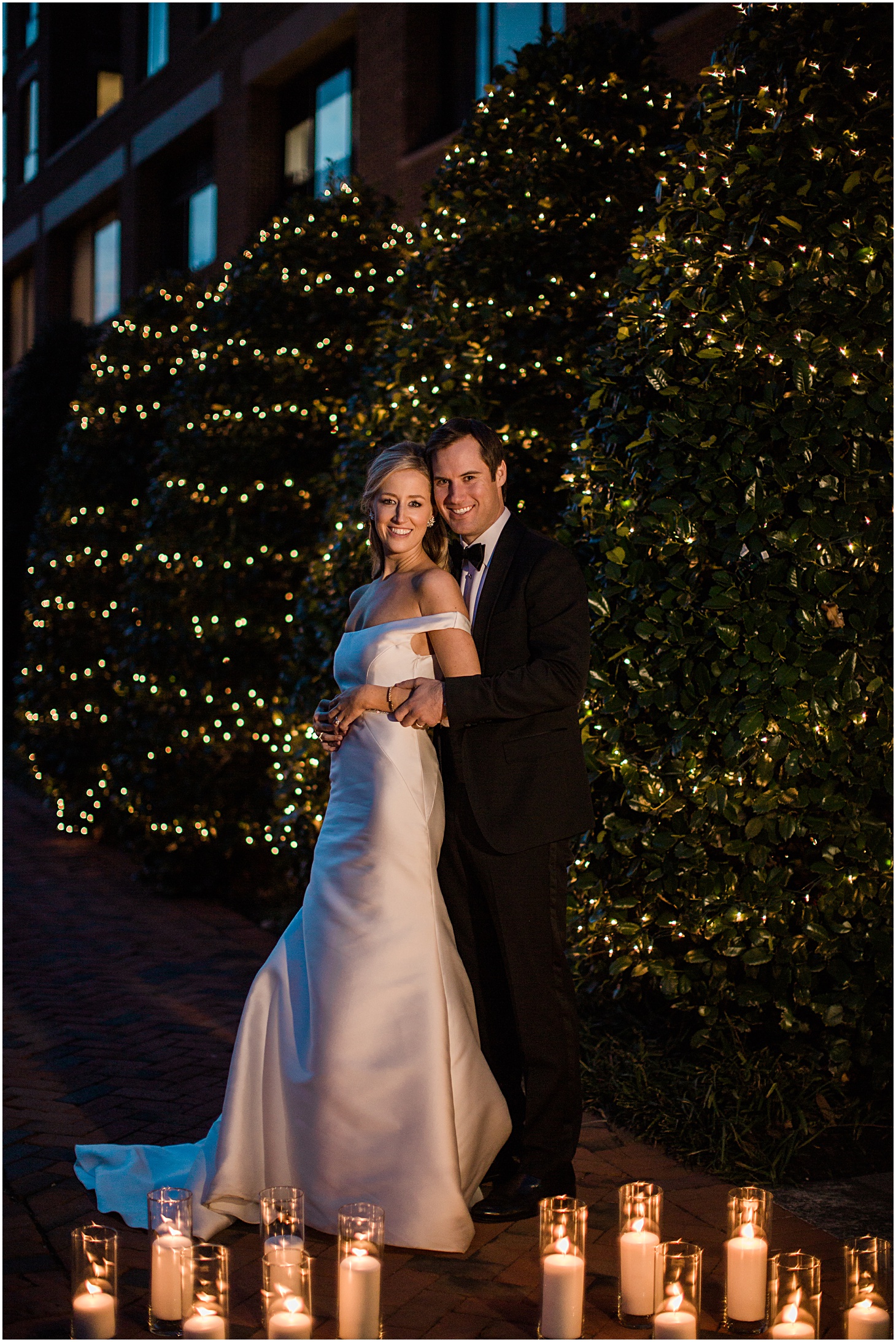 Bride & Groom with twinkle lights winter wedding at Four Seasons Hotel Washington | Sarah Bradshaw Photography
