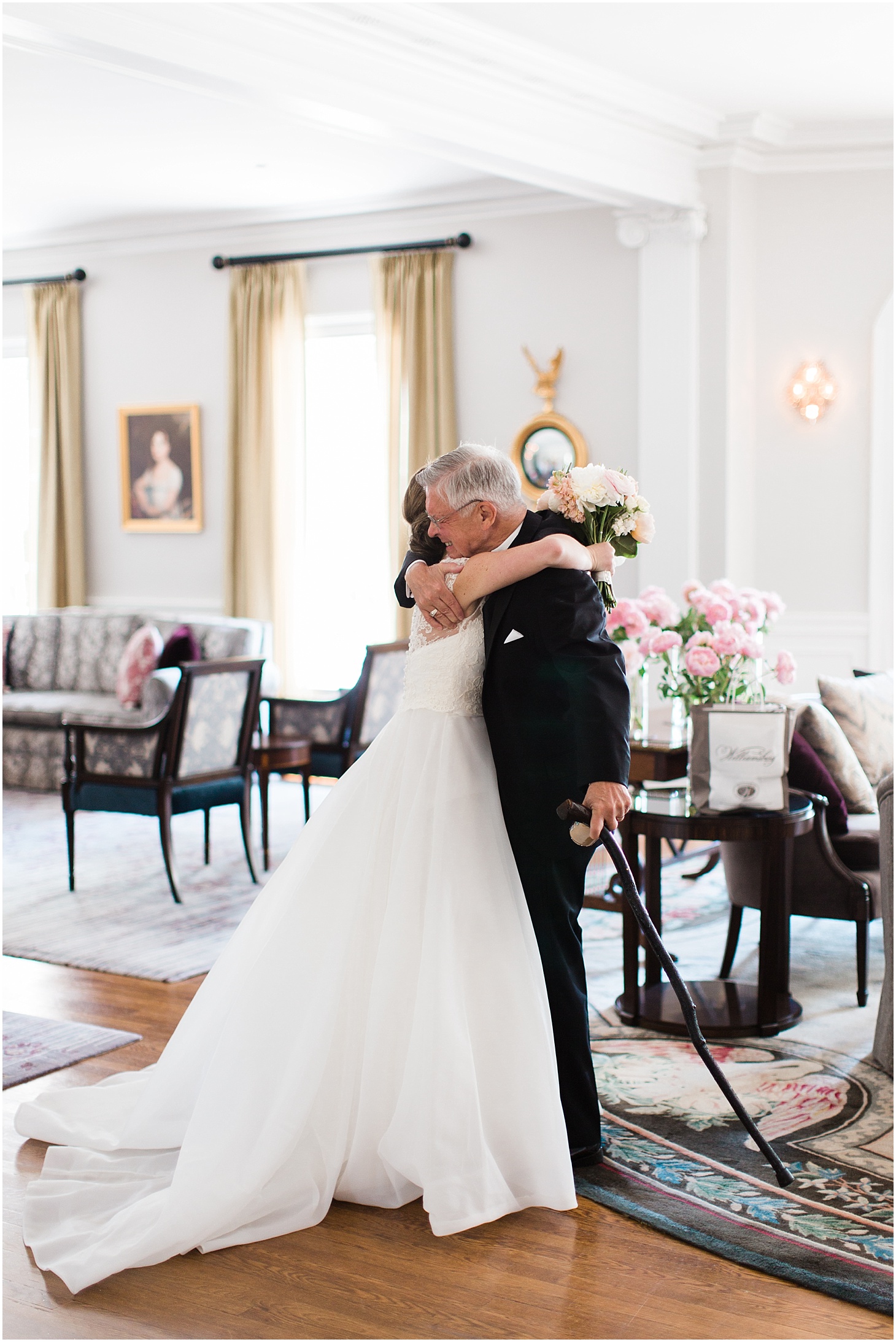First Look with Father | Blush and Black Tie Wedding in Williamsburg, VA | Sarah Bradshaw Photography