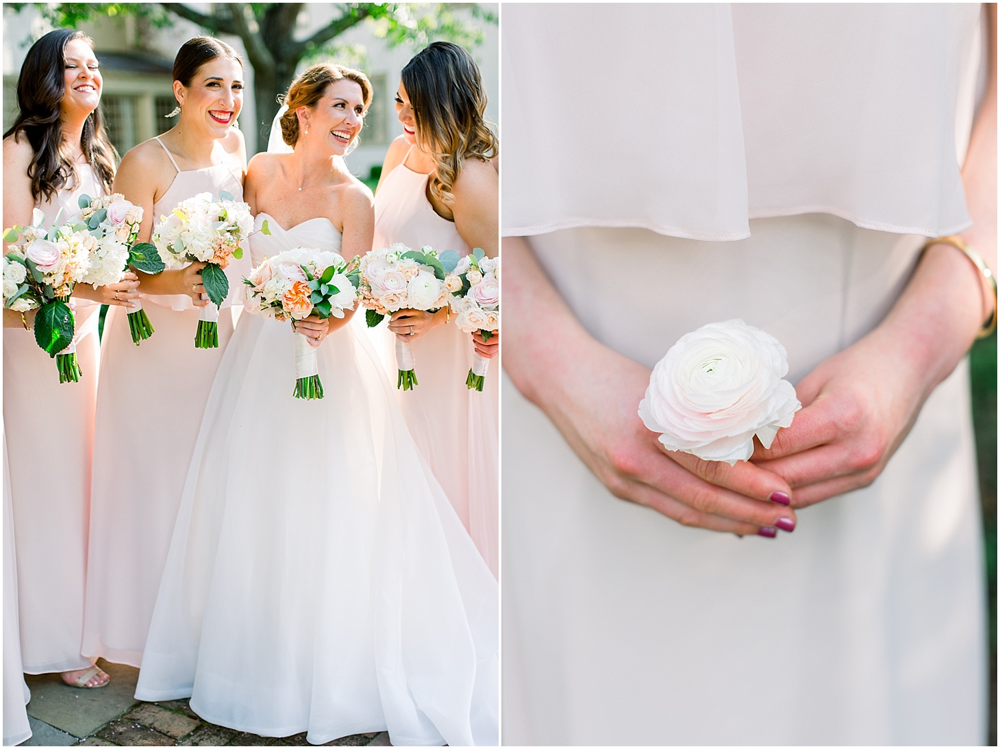 Bride and Bridesmaids at the Williamsburg Inn | Wedding Ceremony at St. Olaf Catholic Church | Blush and Black Tie Wedding in Williamsburg, VA | Sarah Bradshaw Photography