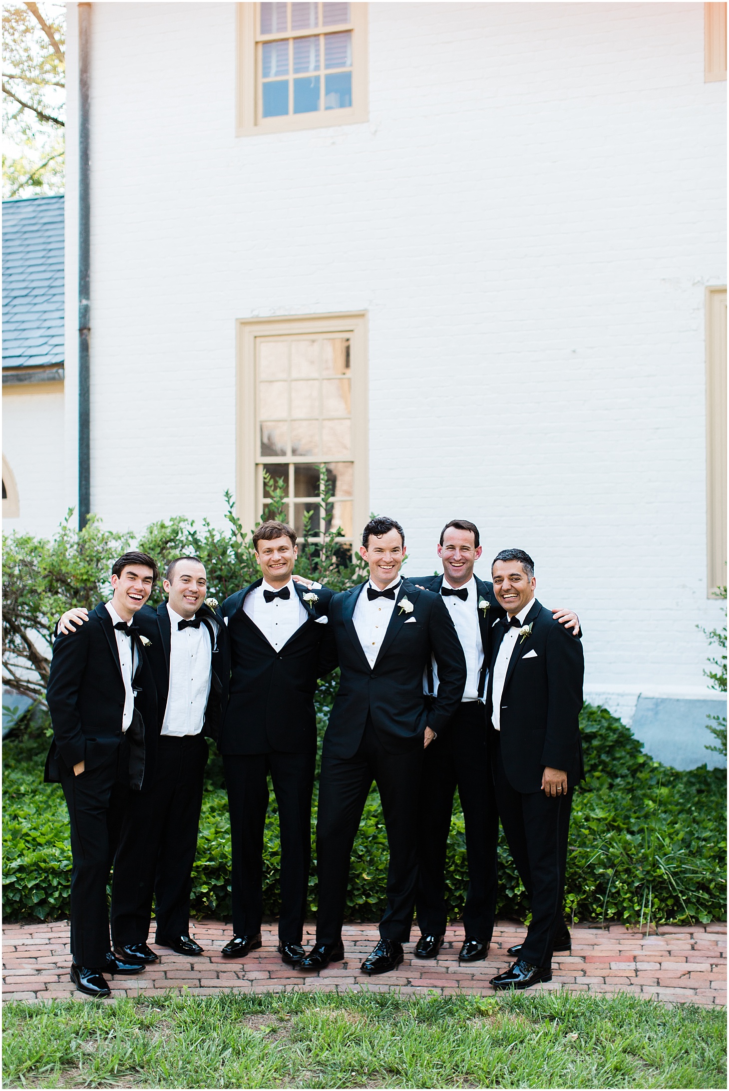 Groom and Groomsmen at the Williamsburg Inn | Wedding Ceremony at St. Olaf Catholic Church | Blush and Black Tie Wedding in Williamsburg, VA | Sarah Bradshaw Photography