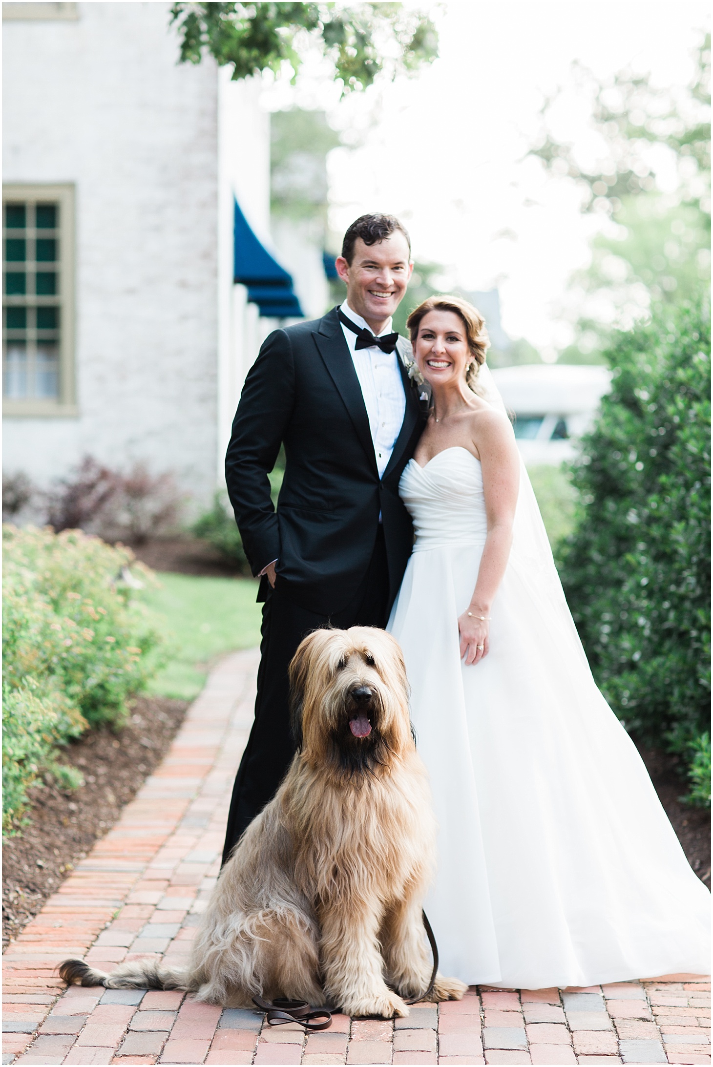 Wedding Portrait with Dog at Williamsburg Inn | Wedding Ceremony at St. Olaf Catholic Church | Blush and Black Tie Wedding in Williamsburg, VA | Sarah Bradshaw Photography