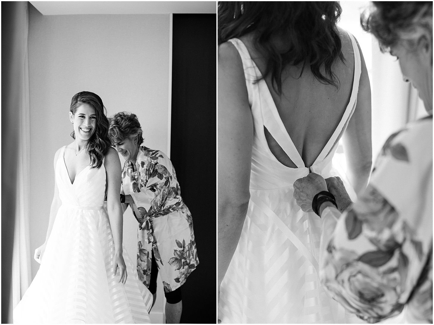 Bride getting ready in the Water Suite at the Intercontinental Hotel-The Wharf | Hayley Paige Wedding Gown | Chic and Modern Interfaith Wedding at District Winery in Washington, DC | Sarah Bradshaw Photography