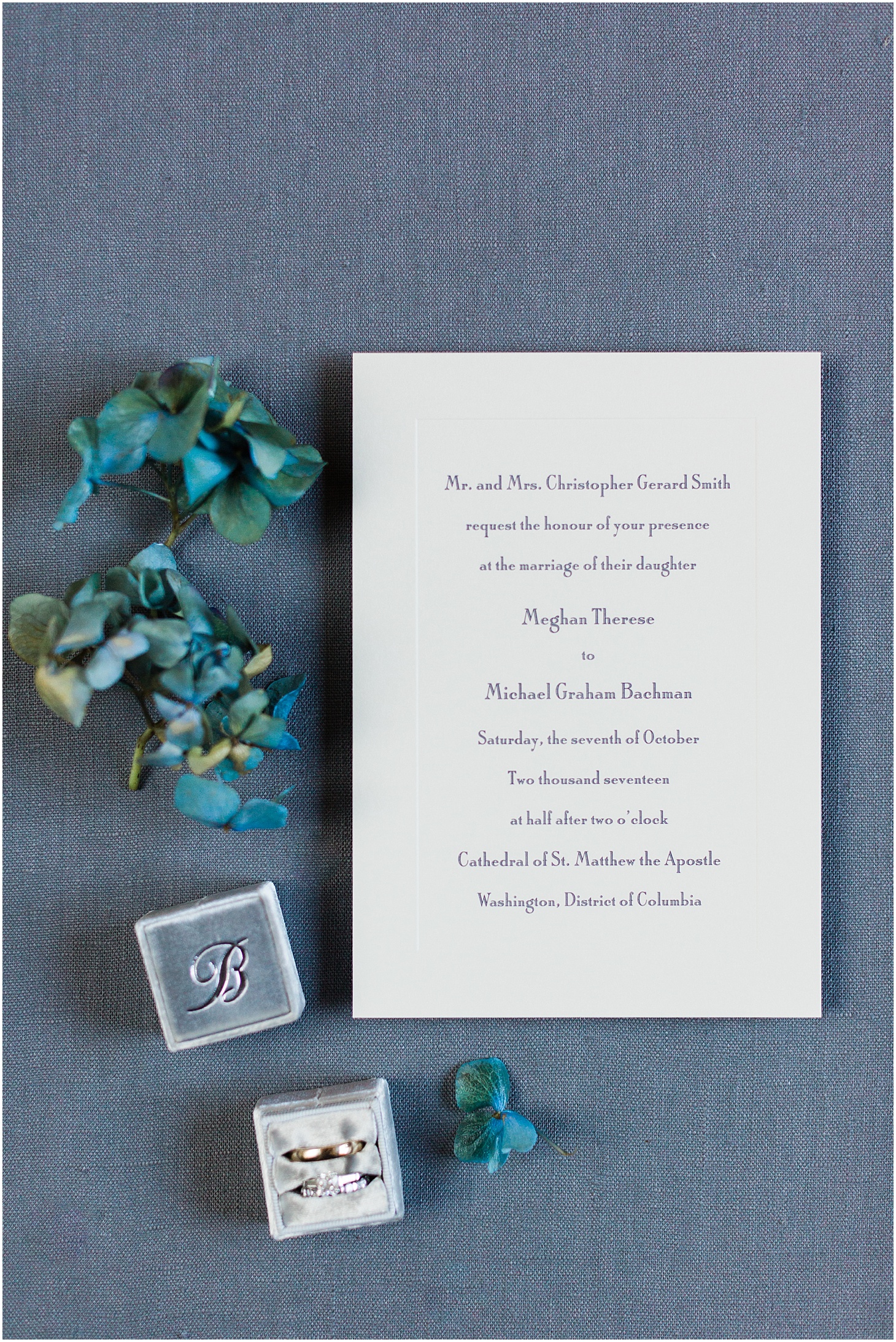 Wedding Invitation and Ring Details | Wedding Ceremony at Cathedral of St. Matthew the Apostle | Classy October Wedding at Columbia Country Club | Sarah Bradshaw Photography