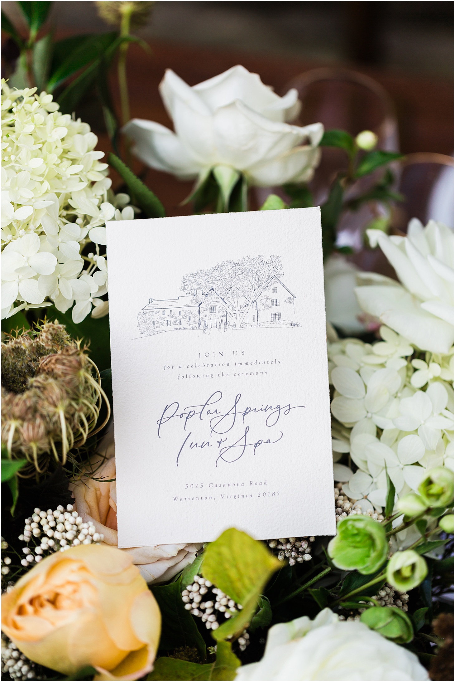 Wild Green Yonder Wedding Flowers and Stephanie B. Designs Invitation Detail | Equestrian-Inspired Fall Wedding Editorial at Poplar Springs Manor | Sarah Bradshaw Photography