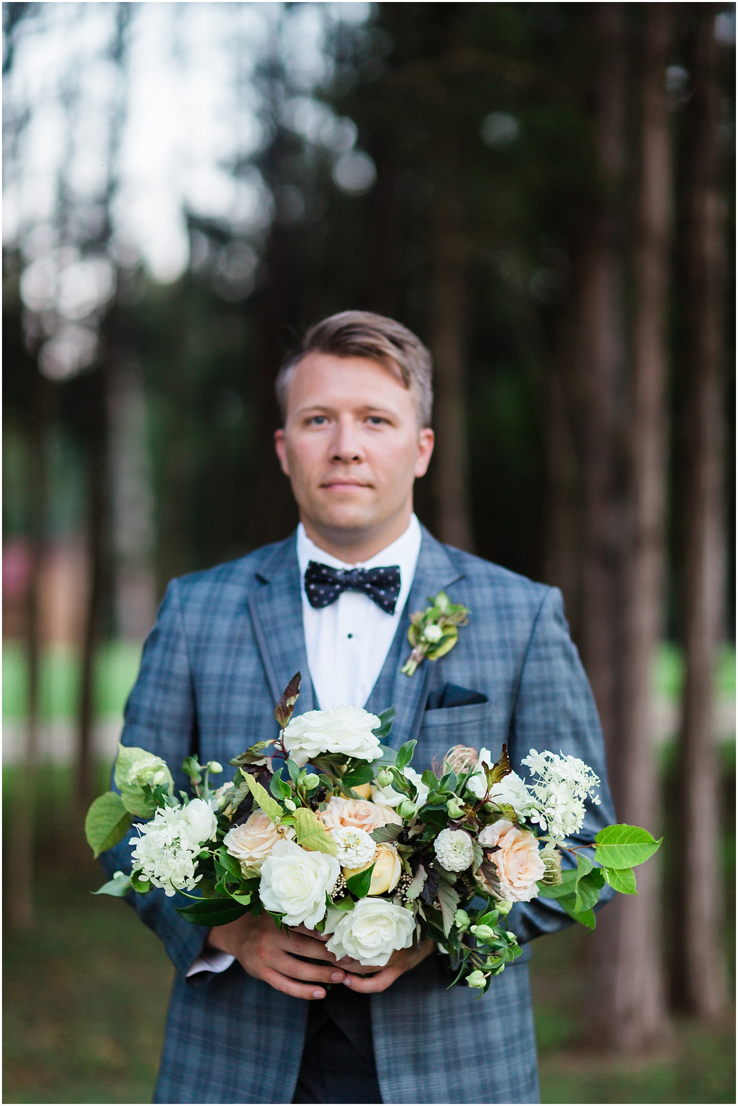 Groom Portrait with Wedding Bouquet | Equestrian-Inspired Fall Wedding Editorial at Poplar Springs Manor | Sarah Bradshaw Photography