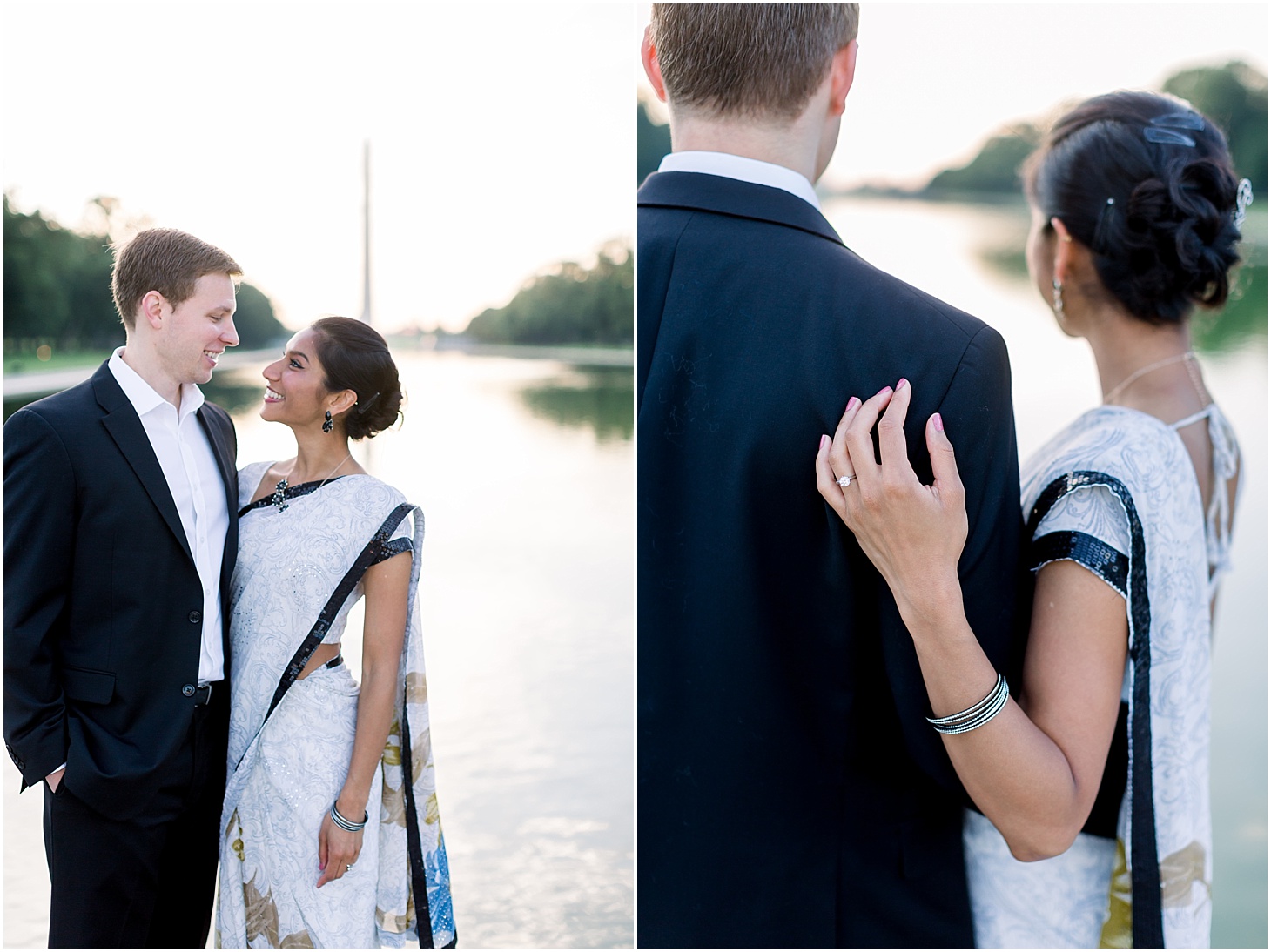 Engagement Portraits at the Reflecting Pool in Washington, DC | Sunrise Engagement Session at the Lincoln Memorial Reflecting Pool | Sarah Bradshaw Photography