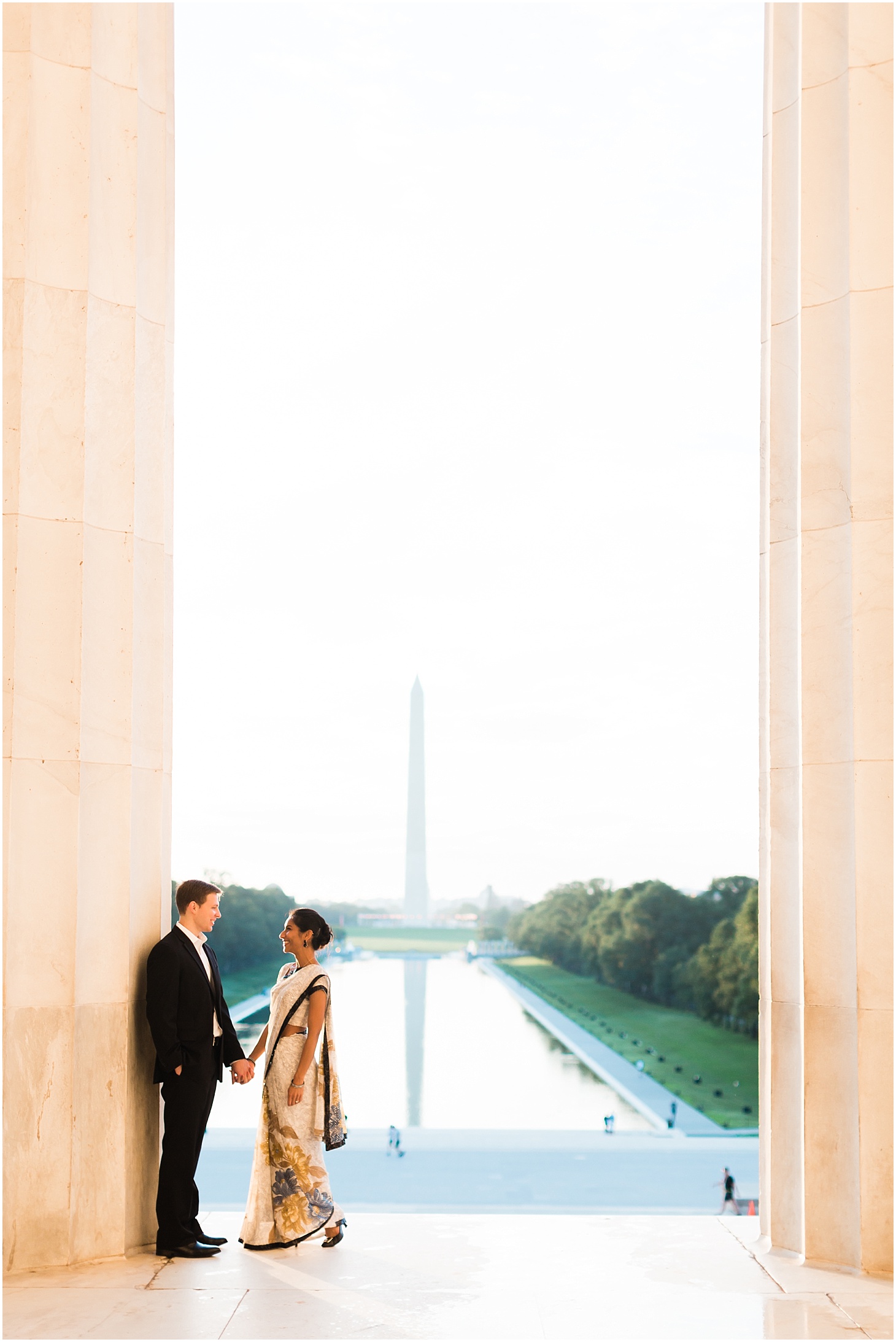 Engagement Portraits at the Lincoln Memorial in Washington, DC | Sunrise Engagement Session at the Lincoln Memorial Reflecting Pool | Sarah Bradshaw Photography