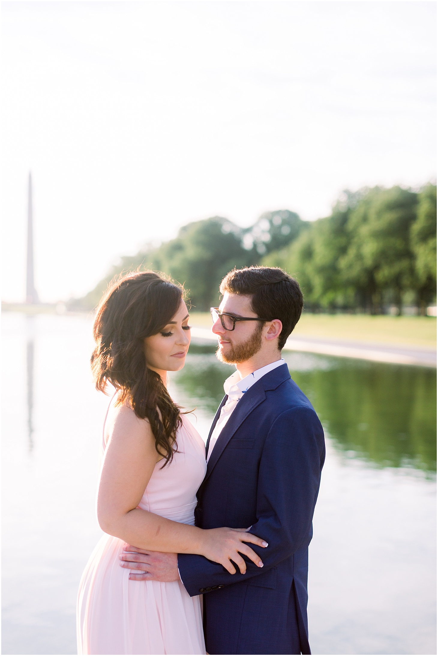 Engagement Portraits at the Lincoln Memorial Reflecting Pool | Romantic Sunrise Engagement Session at the Smithsonian Gardens | Sarah Bradshaw Photography