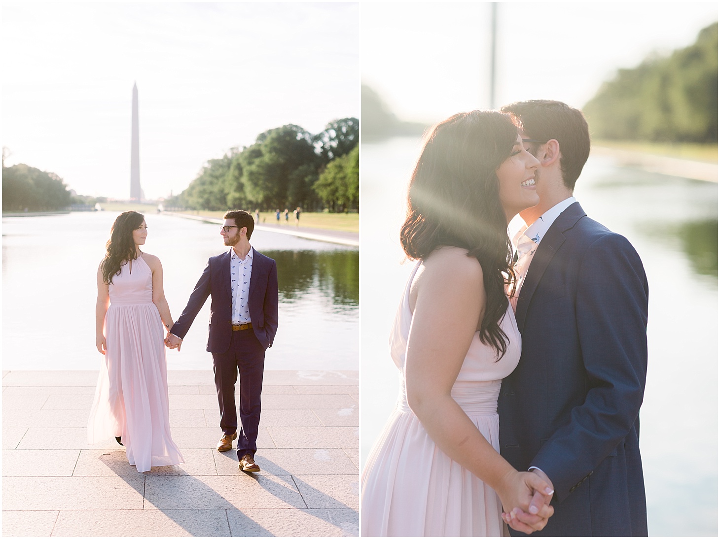 Engagement Portraits at the Lincoln Memorial Reflecting Pool | Romantic Sunrise Engagement Session at the Smithsonian Gardens | Sarah Bradshaw Photography