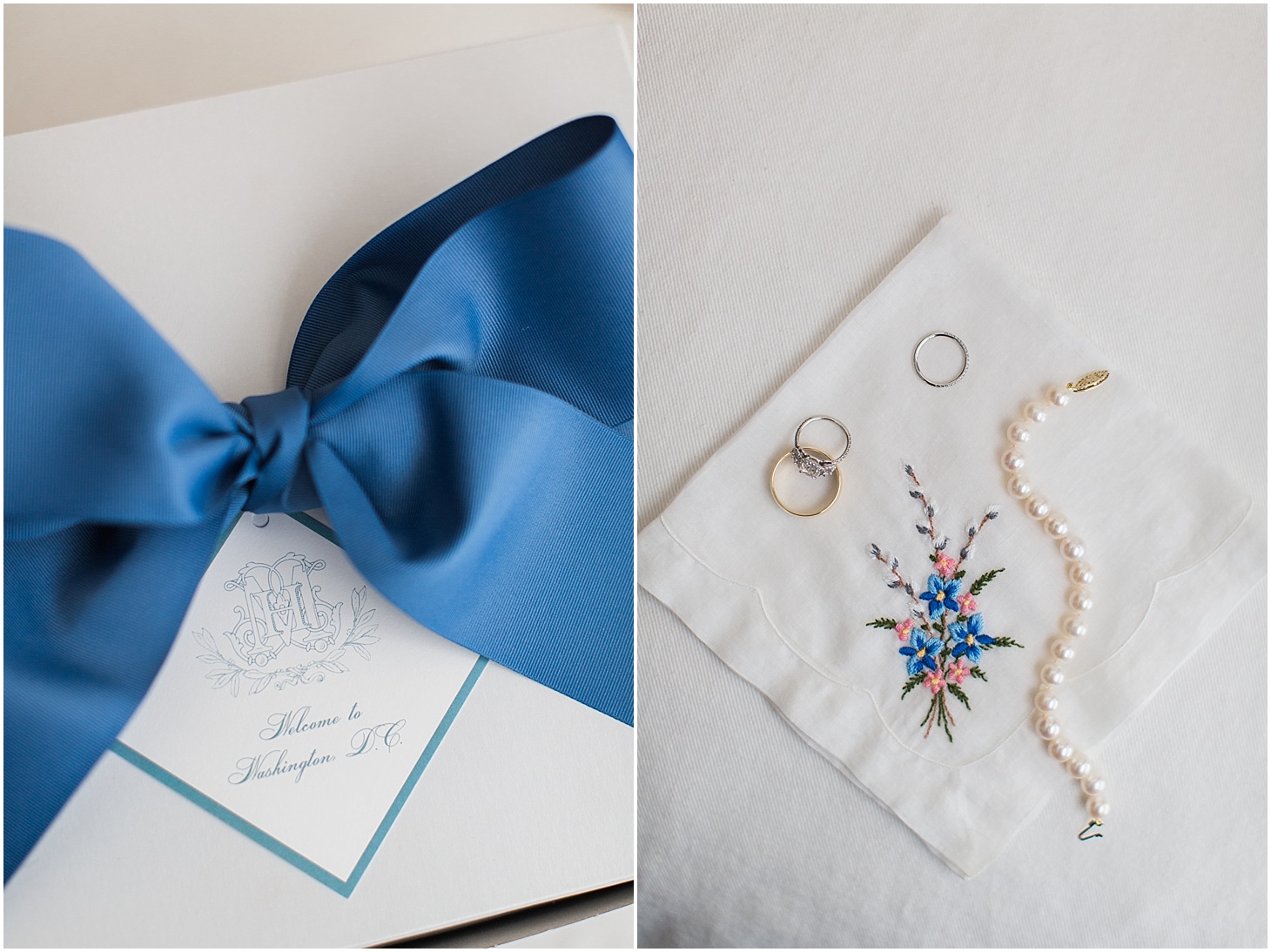 Bridal Details on vintage handkerchief | Wedding Ceremony at Old Presbyterian Meeting House | Southern Black Tie wedding at St. Regis DC in Dusty Blue and Ivory | Sarah Bradshaw Photography