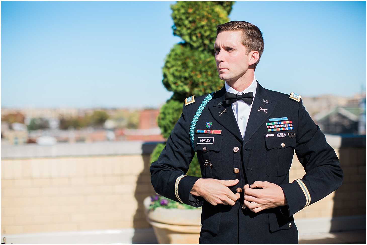 Groom Portrait in Army Service Uniform | Wedding Ceremony at Old Presbyterian Meeting House | Southern Black Tie wedding at St. Regis DC in Dusty Blue and Ivory | Sarah Bradshaw Photography
