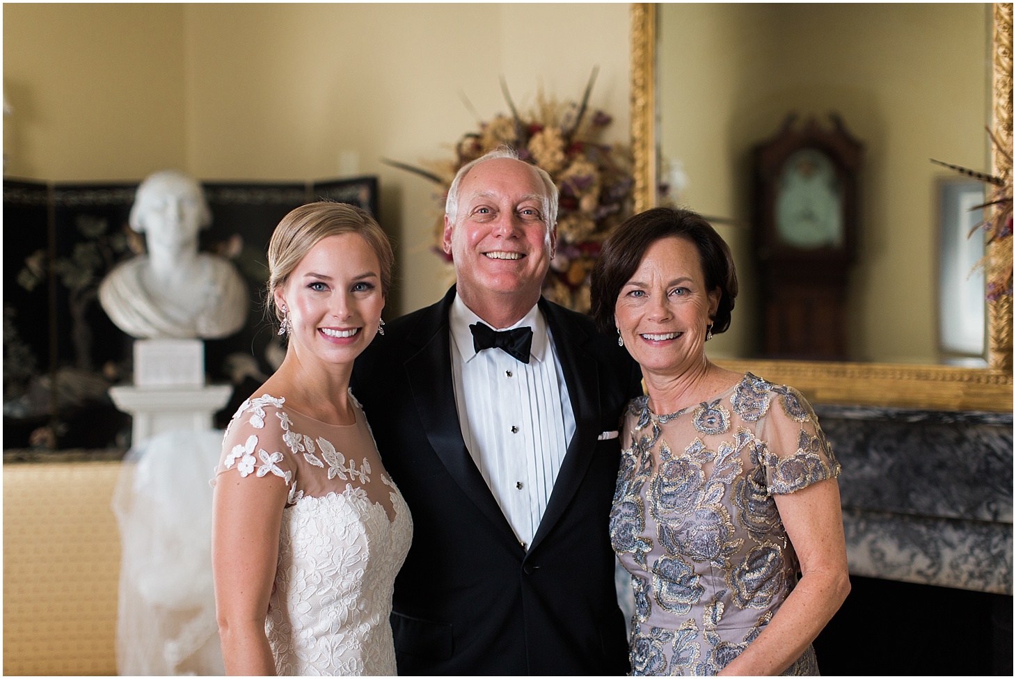 Bride with Parents | Wedding Ceremony at Old Presbyterian Meeting House | Southern Black Tie wedding at St. Regis DC in Dusty Blue and Ivory | Sarah Bradshaw Photography