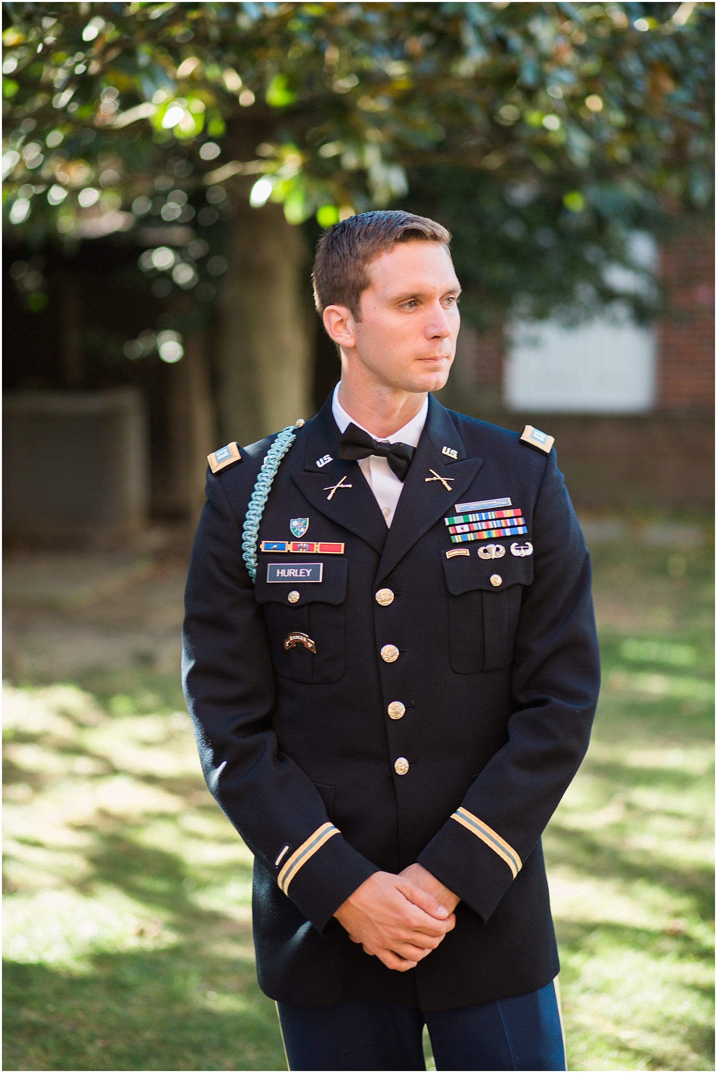 Groom Portrait in Army Dress Uniform | Wedding Ceremony at Old Presbyterian Meeting House | Southern Black Tie wedding at St. Regis DC in Dusty Blue and Ivory | Sarah Bradshaw Photography