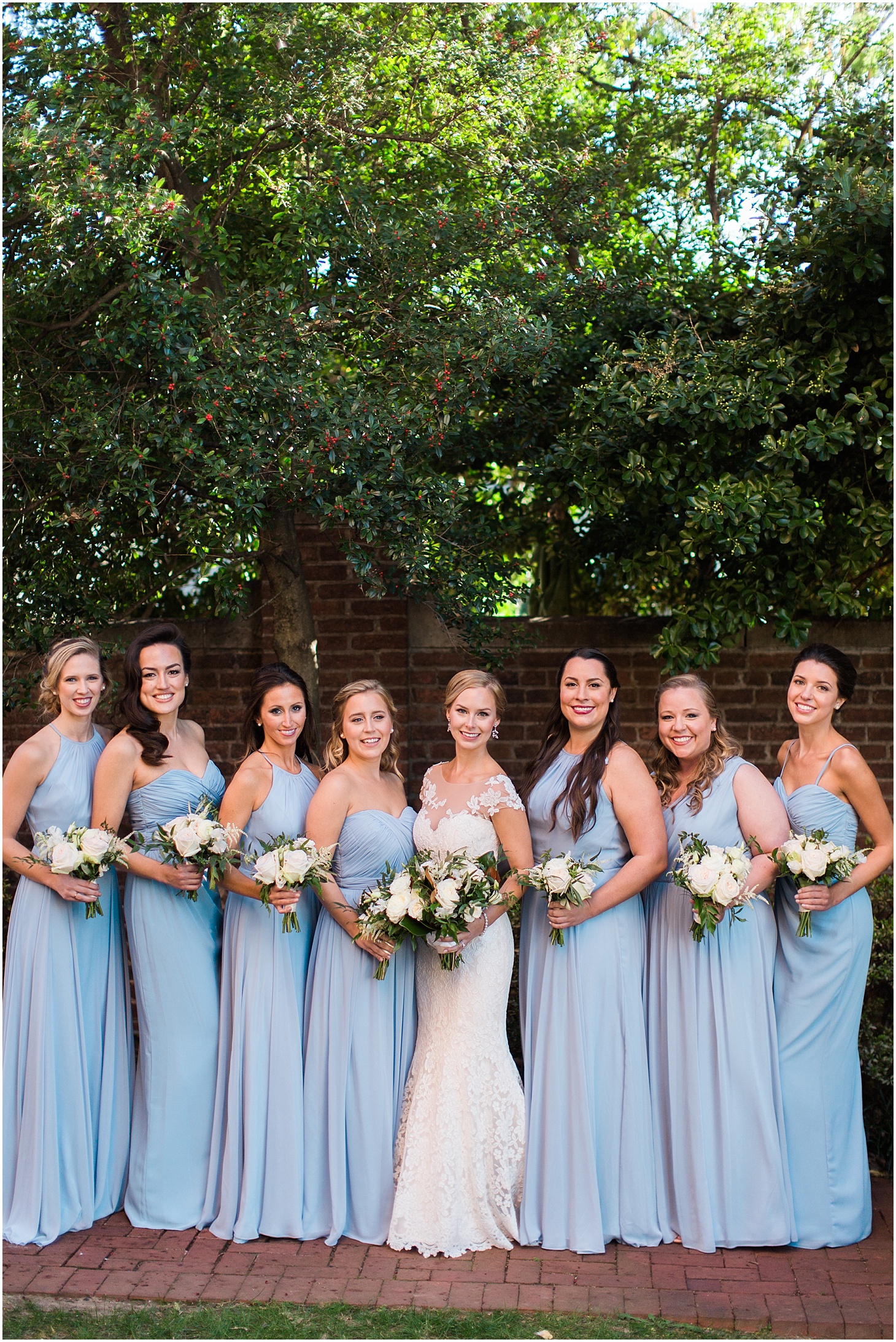 Bride and Bridesmaids at Old Presbyterian Meeting House | Southern Black Tie wedding at St. Regis DC in Dusty Blue and Ivory | Sarah Bradshaw Photography