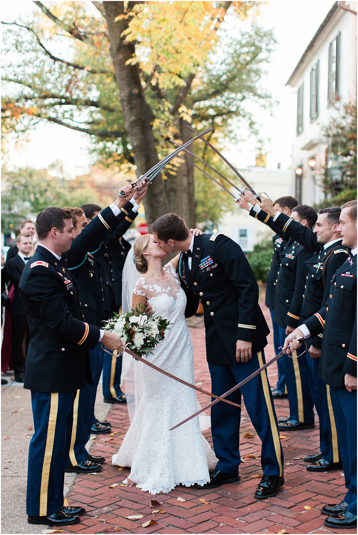 Army Saber Arch Salute | Old Presbyterian Meeting House Ceremony | Southern Black Tie wedding at St. Regis DC in Dusty Blue and Ivory | Sarah Bradshaw Photography
