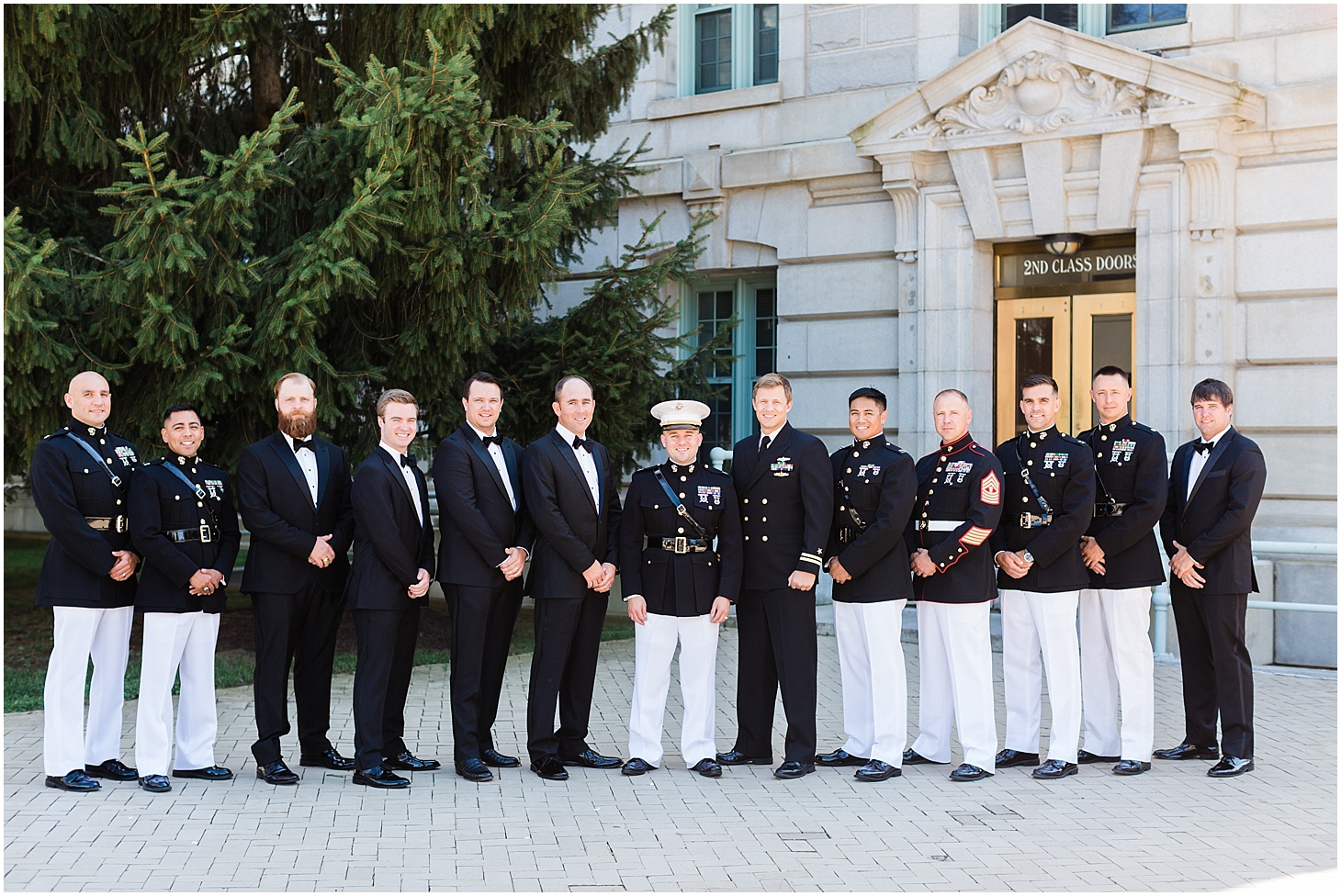 Groom and Groomsmen at US Naval Academy Chapel | Southern Magnolia Wedding at the Naval Academy and Gibson Island Club | Sarah Bradshaw Photography