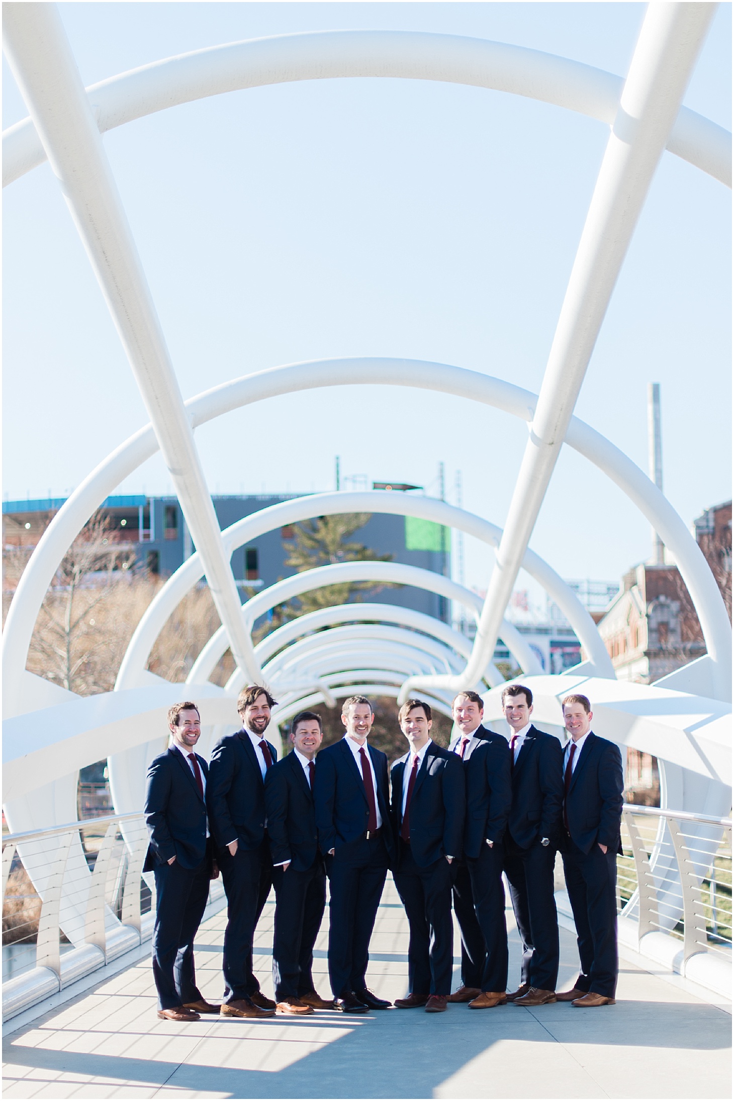 Groom and Groomsmen at the Navy Yards | Ceremony at the Holy Rosary Church | Burgundy and Blush DC Wedding at District Winery | Sarah Bradshaw Photography