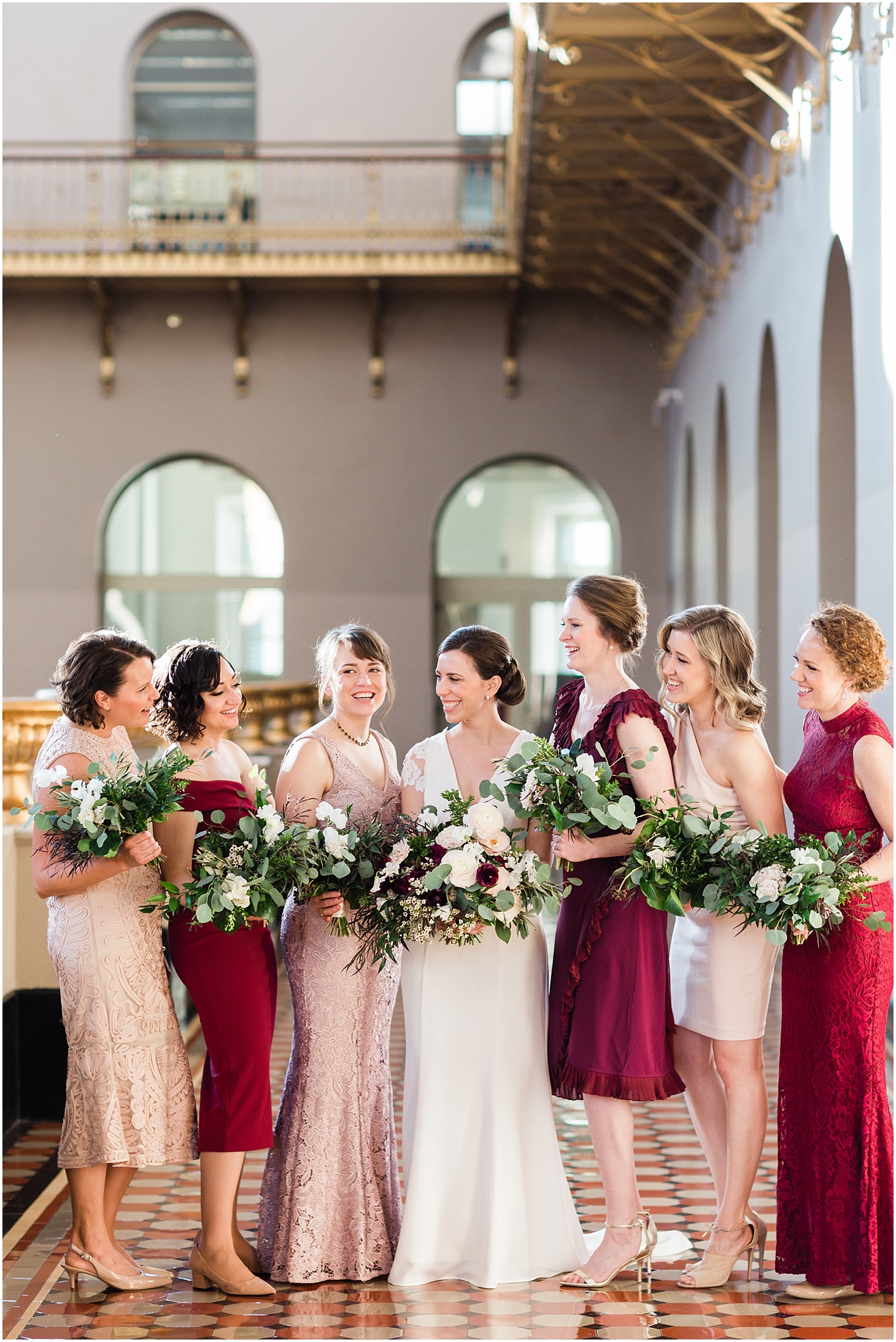 Wedding Party at Holy Rosary Church | Burgundy and Blush DC Wedding at District Winery | Sarah Bradshaw Photography