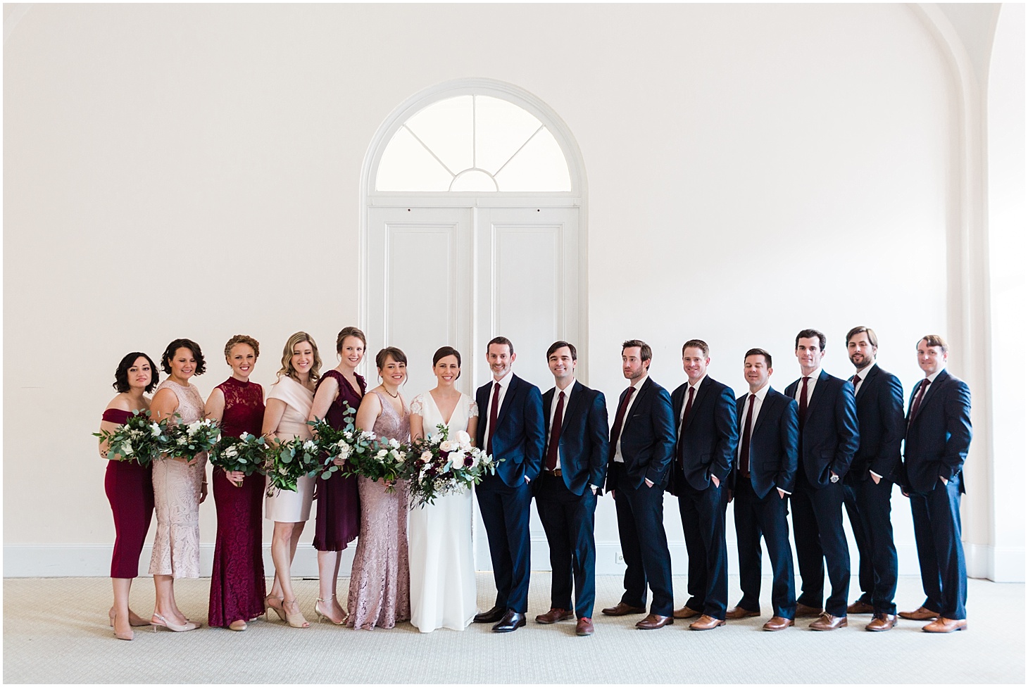 Wedding Party at Holy Rosary Church | Burgundy and Blush DC Wedding at District Winery | Sarah Bradshaw Photography