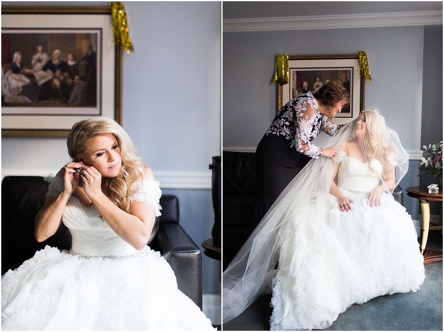 Bride Getting Ready in the Washington Suite at the Army and Navy Club | Luxe Winter Wedding in Washington, DC | Sarah Bradshaw Photography | Washington DC Wedding Photographer