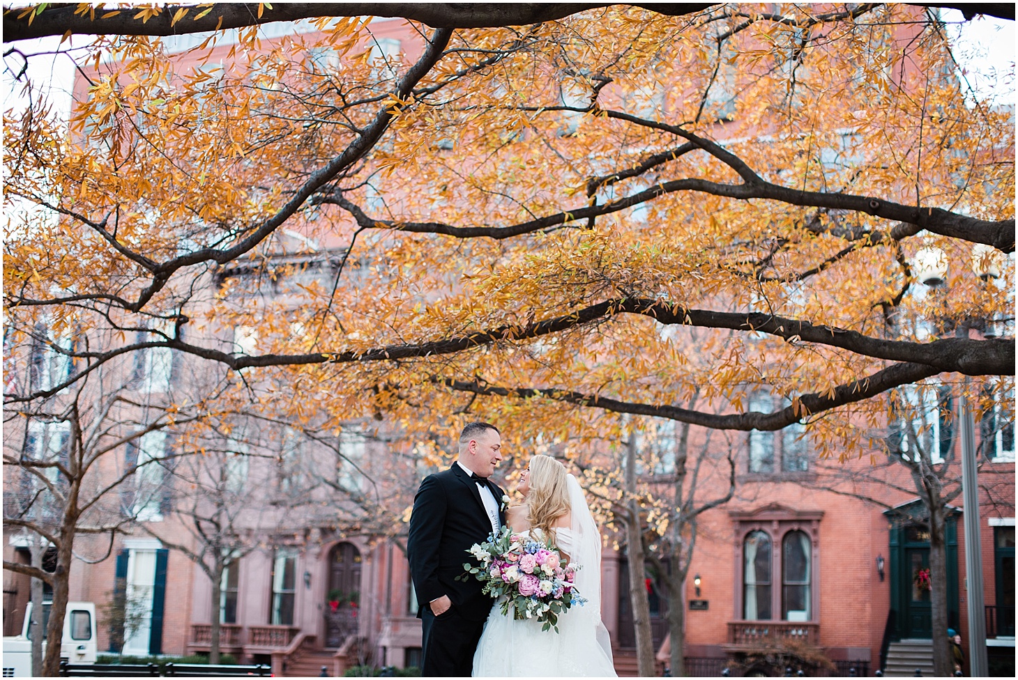 First Look in LaFayette Square | Luxe Winter Wedding at the Army and Navy Club | Sarah Bradshaw Photography | Washington DC Wedding Photographer