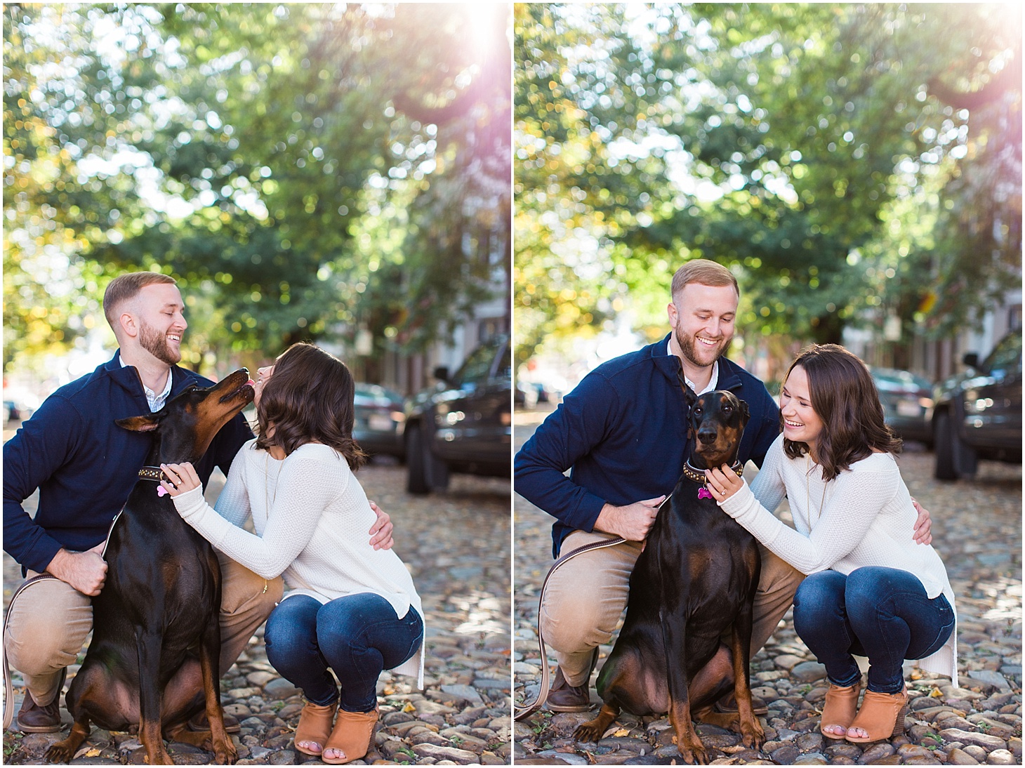 Engagement Portraits with Dog | Sunrise Engagement Session in Old Town Alexandria | Sarah Bradshaw Photography