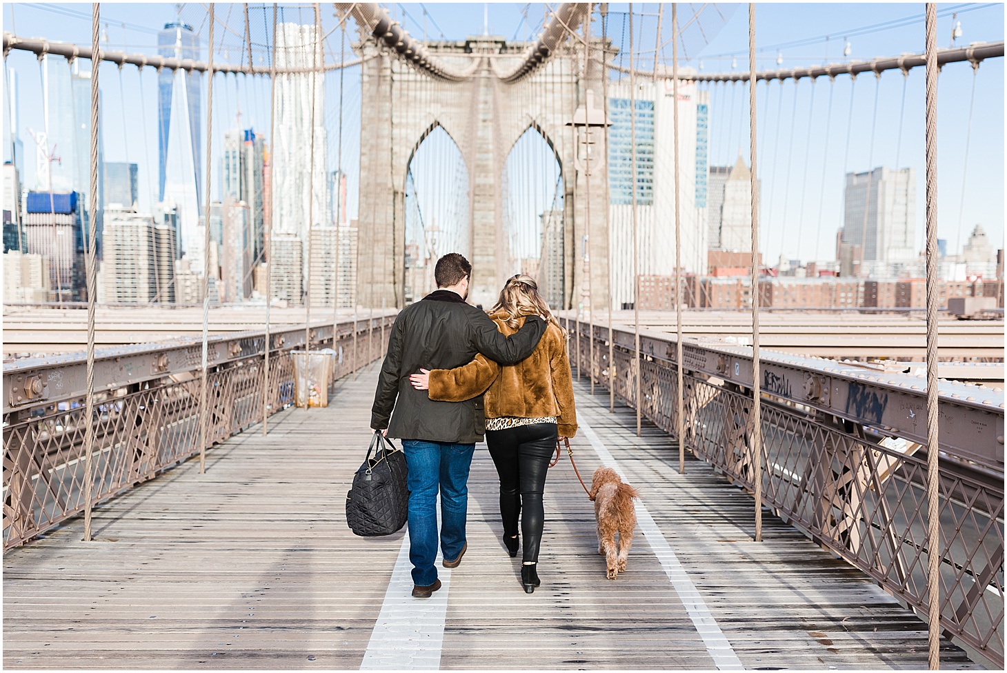 Engagement Portraits on the Brooklyn Bridge | Sunrise Engagement at the Brooklyn Bridge with dog, Top of Rock, and Grand Central Station | Sarah Bradshaw Photography