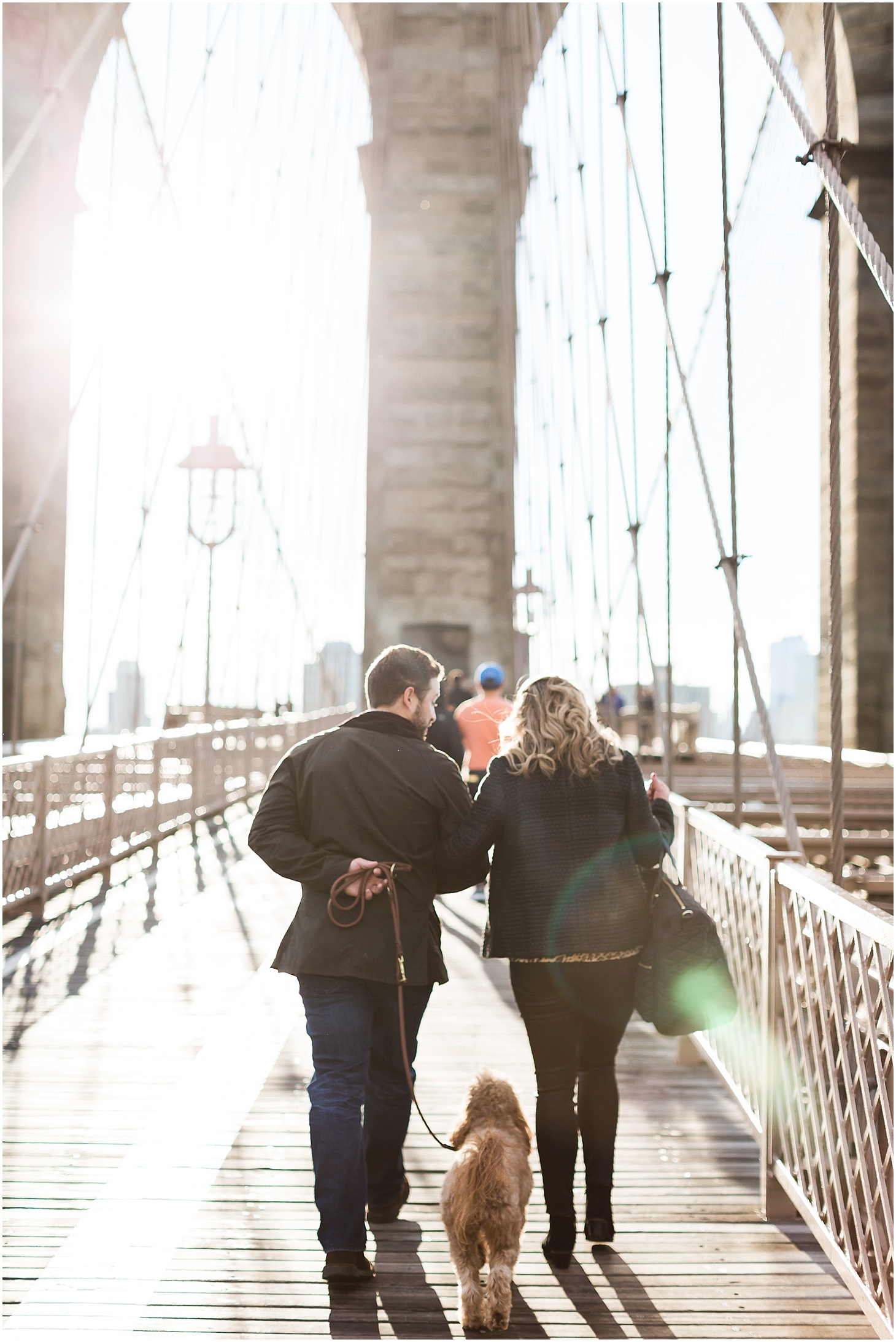 Engagement Portraits on the Brooklyn Bridge with Dog | Sunrise Engagement at the Brooklyn Bridge, Top of Rock, and Grand Central Station | Sarah Bradshaw Photography