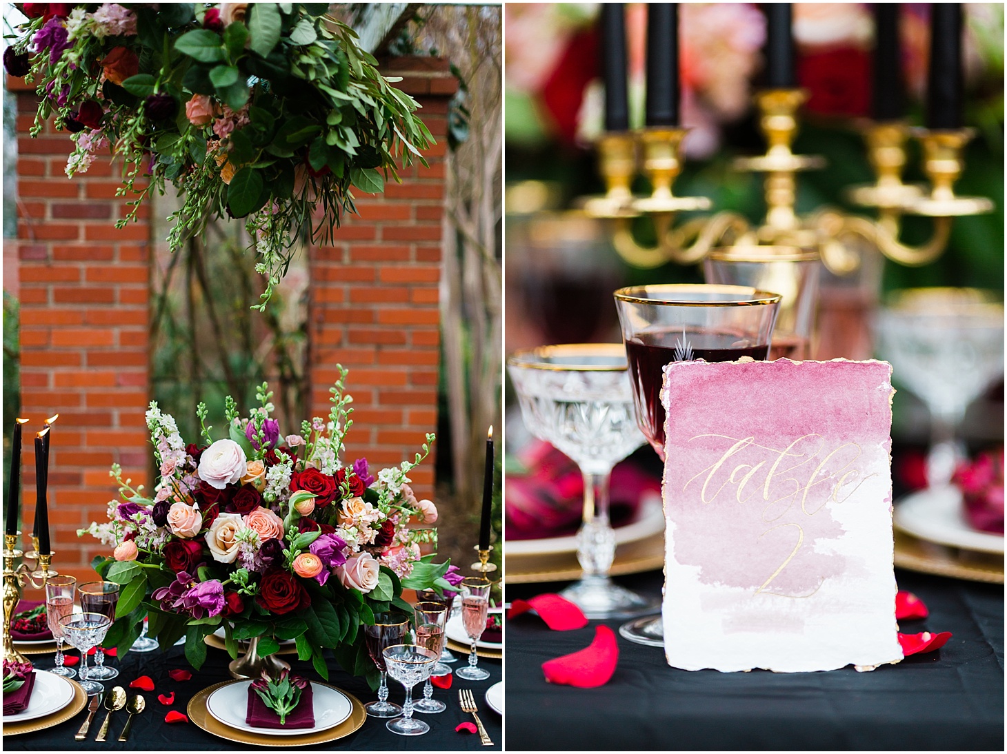 Eight Tree Street Floral and Gracefully Made Art Wedding Details at River Farm in Alexandria, VA | Black and Red Gothic-Inspired Wedding Editorial | Sarah Bradshaw Photography