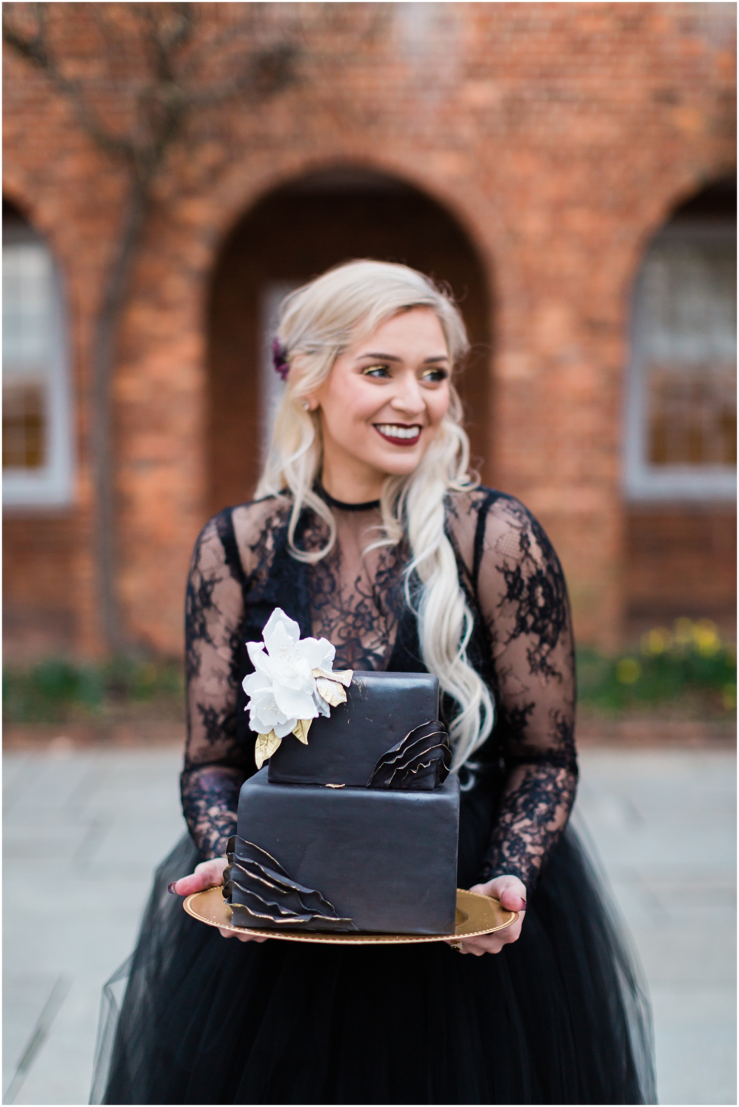 Sweets by E Black Wedding Cake | Black and Red Gothic-Inspired Wedding Editorial | Sarah Bradshaw Photography