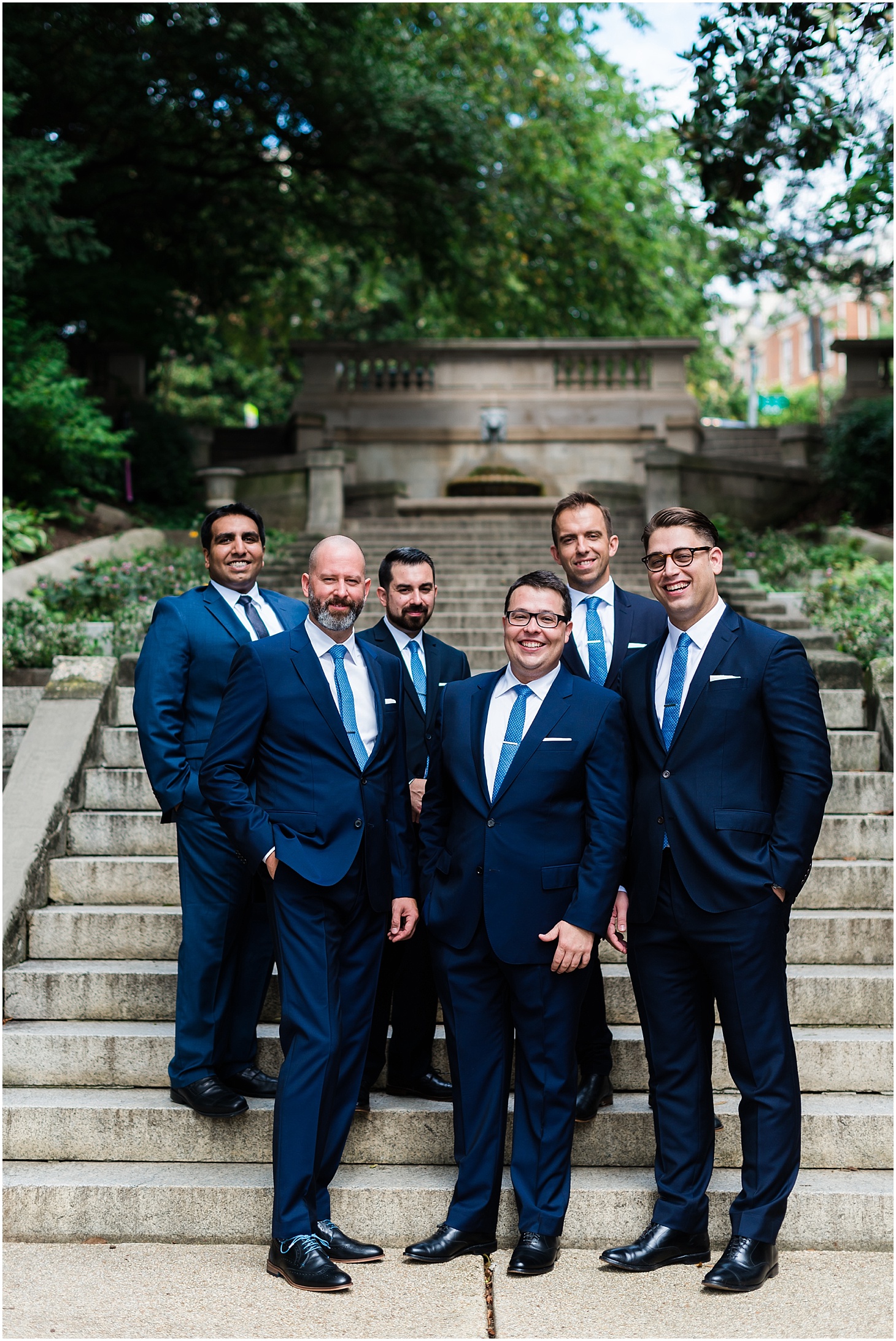 Groom and Groomsmen at Spanish Steps | French-Inspired Garden Wedding at Dumbarton House in Georgetown | Sarah Bradshaw Photography | DC Wedding Photographer
