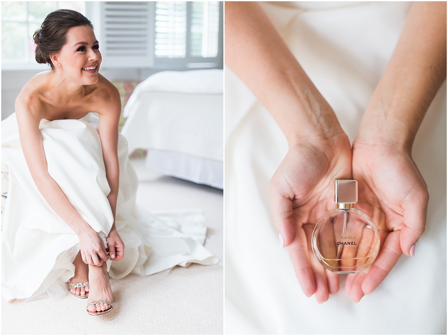 Bride Getting Ready for Summer Wedding in Amsale Gown and Alice and Olivia Shoes | Summer Rooftop Wedding at The Capitol View at 400 | Sarah Bradshaw Photography | Washington DC Wedding Photographer