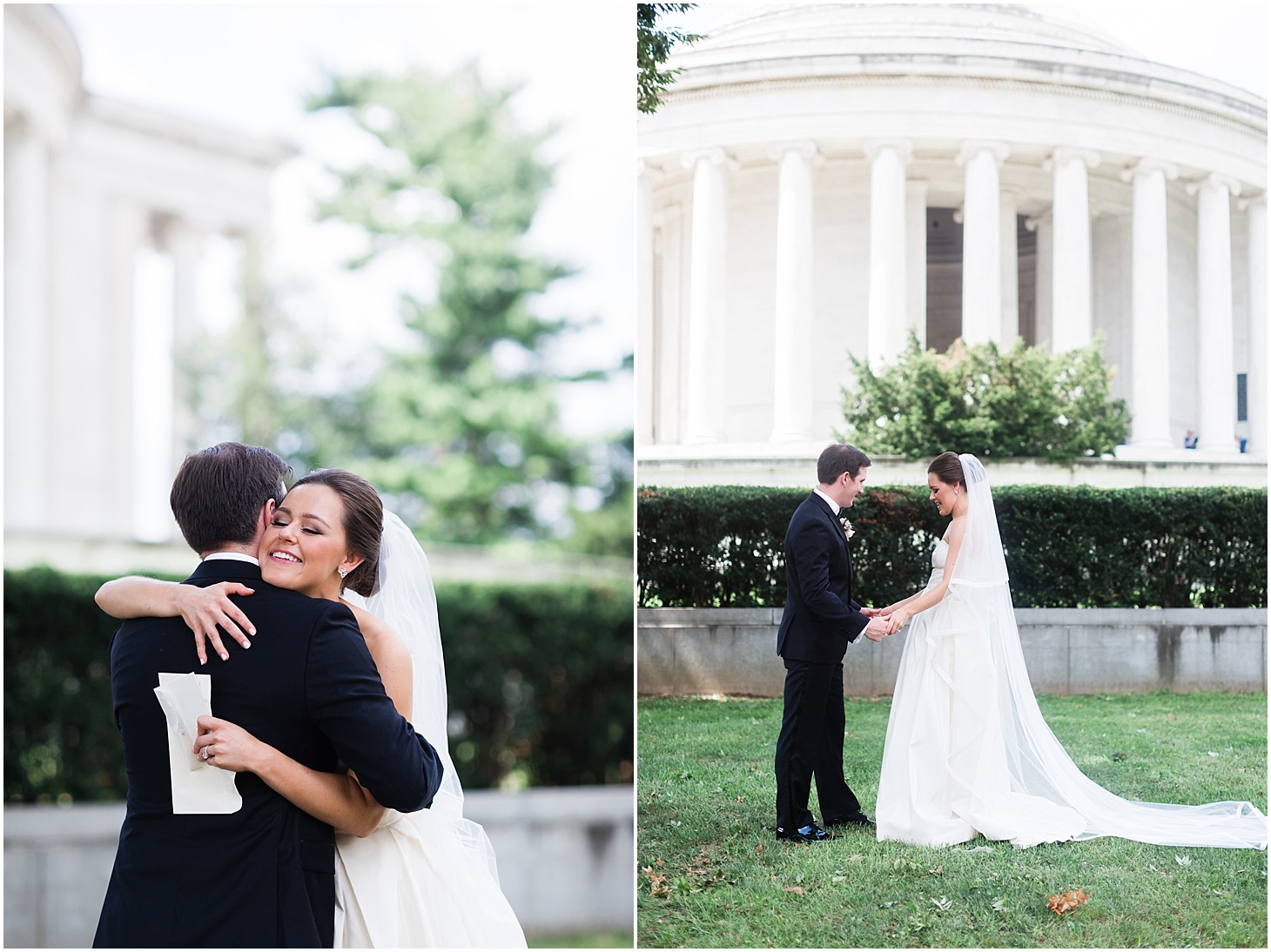 First Look at the Jefferson Memorial | Summer Rooftop Wedding at The Capitol View at 400 | Sarah Bradshaw Photography | Washington DC Wedding Photographer