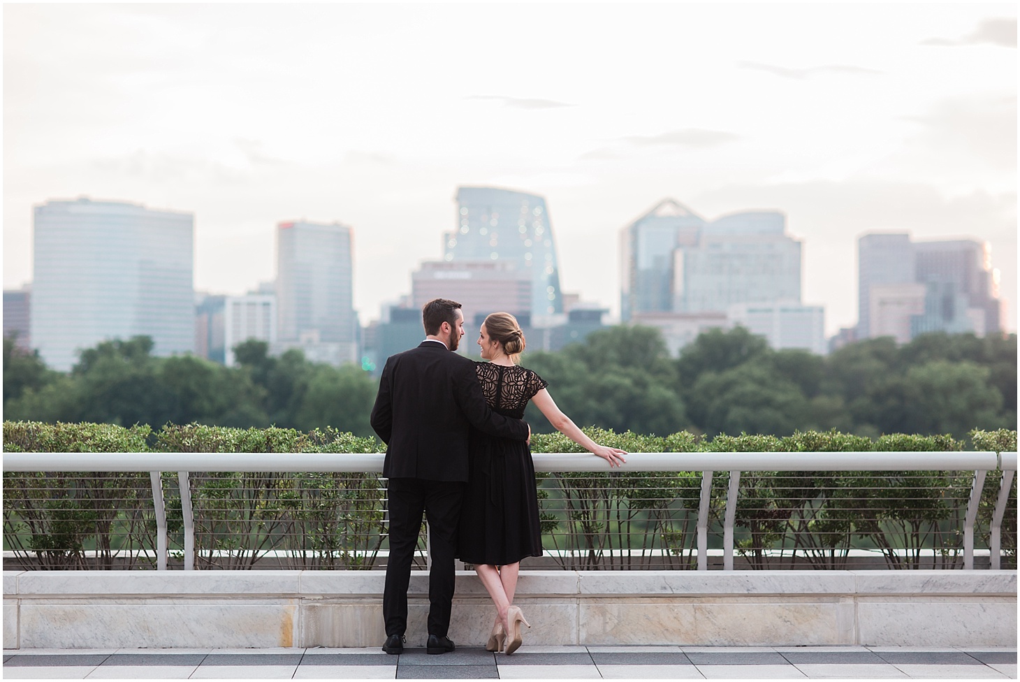Formal Engagement Portraits Overlooking DC, Black Tie Evening Engagement Session at Kennedy Center and Memorial Bridge, Sarah Bradshaw Photography