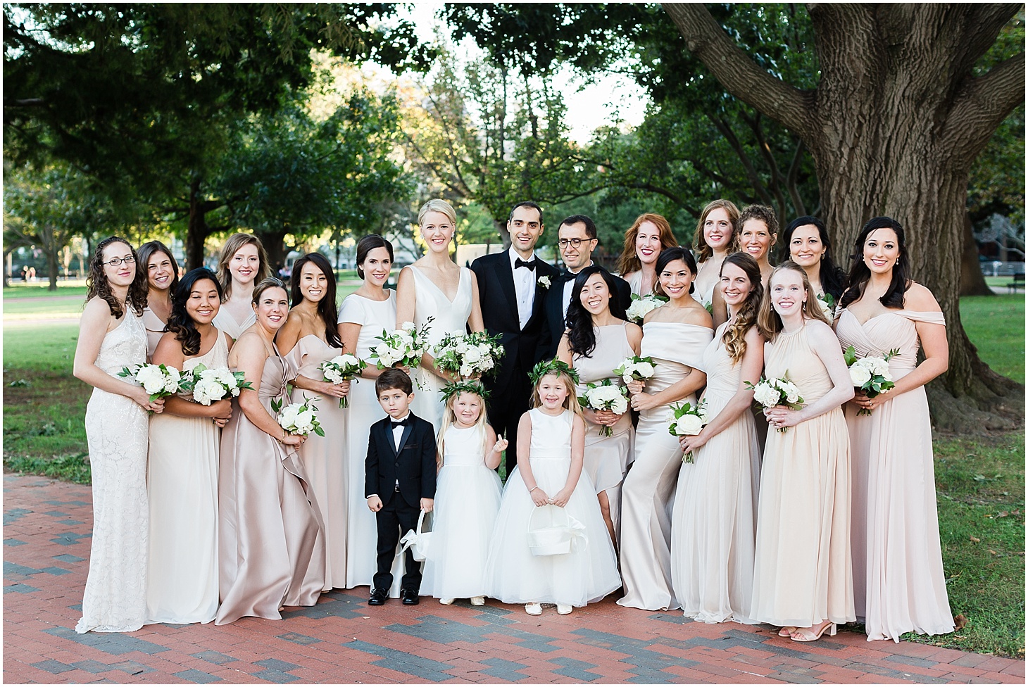 Wedding Party in Lafayette Park, Champagne-toned Multicultural Wedding at Hay-Adams Hotel, Sarah Bradshaw Photography