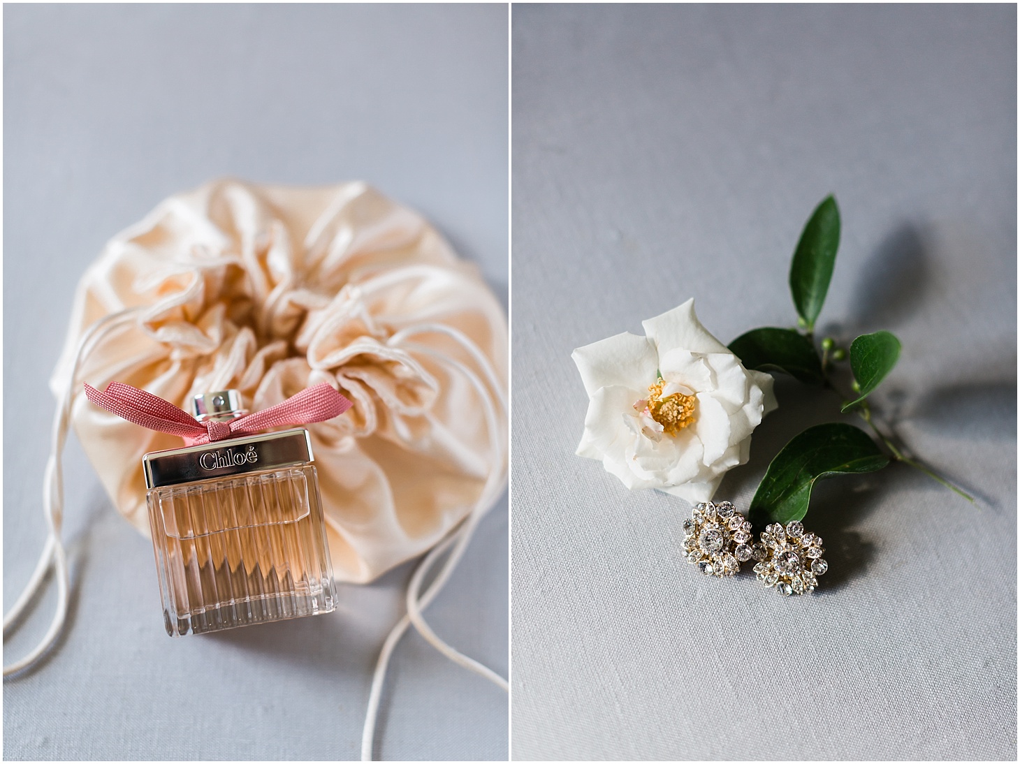 Chloe Perfume and Flower Stud Wedding Earrings, Champagne-toned Multicultural Wedding the Hay-Adams Hotel, Ceremony at National City Christian Church, Sarah Bradshaw Photography, DC Wedding Photographer