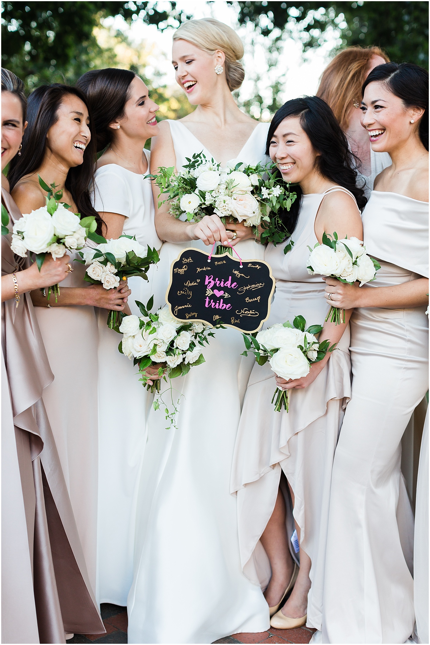 Bride and house party, Champagne-toned Multicultural Wedding at the Hay-Adams Hotel, Ceremony at National City Christian Church, Sarah Bradshaw Photography, DC Wedding Photographer