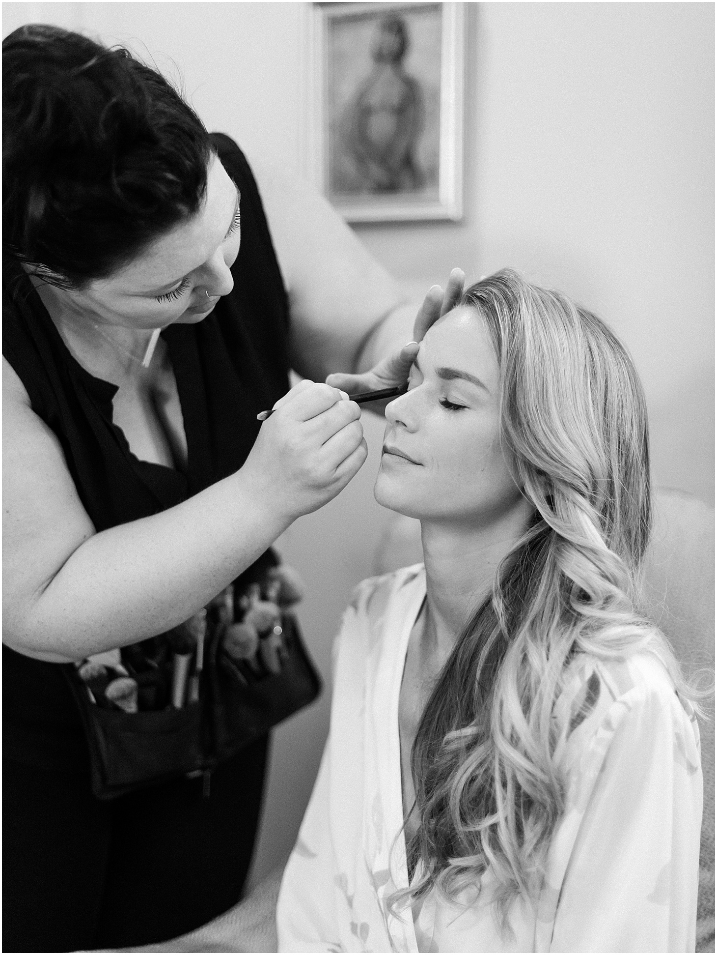 Bride Getting Ready at the Inn at Willow Grove, Green and White Summer Wedding at The Inn at Willow Grove, Ceremony at St. Isidore the Farmer Catholic Church, Sarah Bradshaw Photography, DC Wedding Photographer