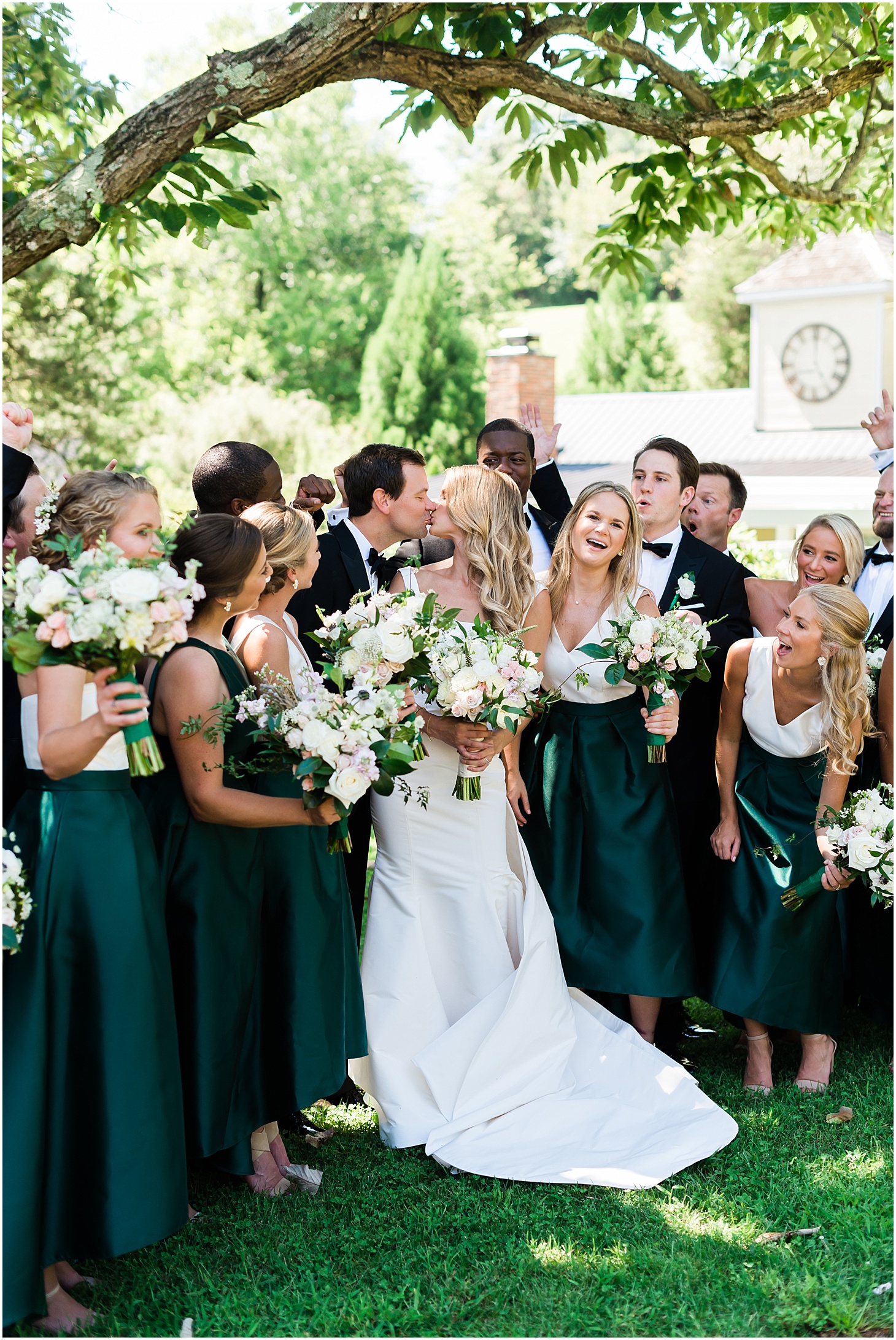 Wedding Party at the Inn at Willow Grove, Green and White Summer Wedding at The Inn at Willow Grove, Ceremony at St. Isidore the Farmer Catholic Church, Sarah Bradshaw Photography, DC Wedding Photographer