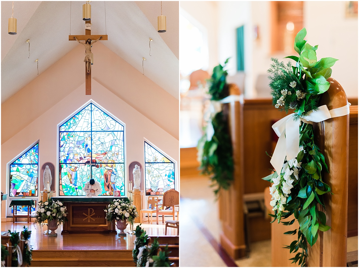 Ceremony at St. Isidore the Farmer Catholic Church, Green and White Summer Wedding at The Inn at Willow Grove, Sarah Bradshaw Photography, DC Wedding Photographer