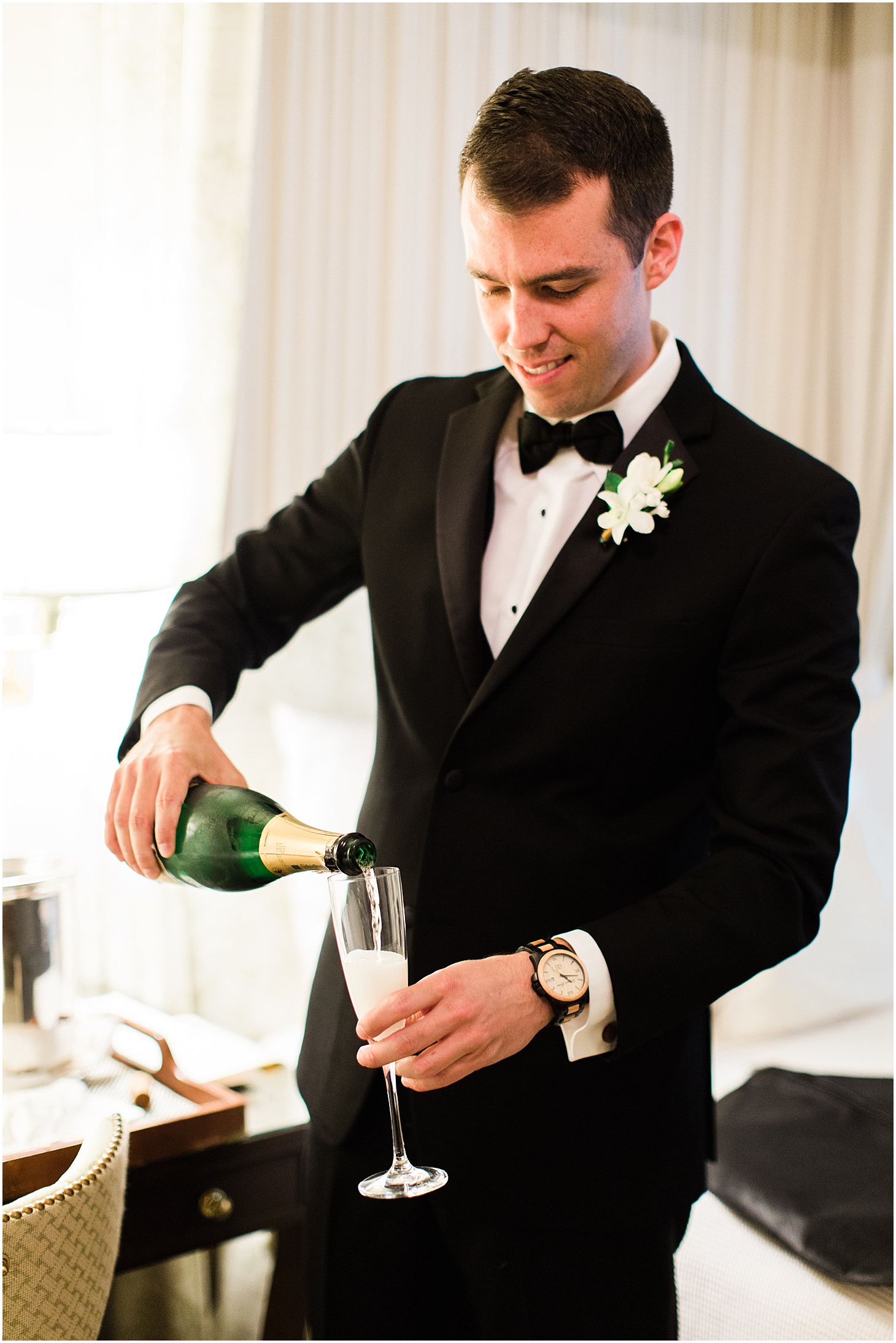 Groom Getting Ready at Hay-Adams Hotel, Black Tie Hay-Adams Wedding with Summer Florals, Ceremony at Capitol Hill Baptist Church, Sarah Bradshaw Photography, DC Wedding Photographer