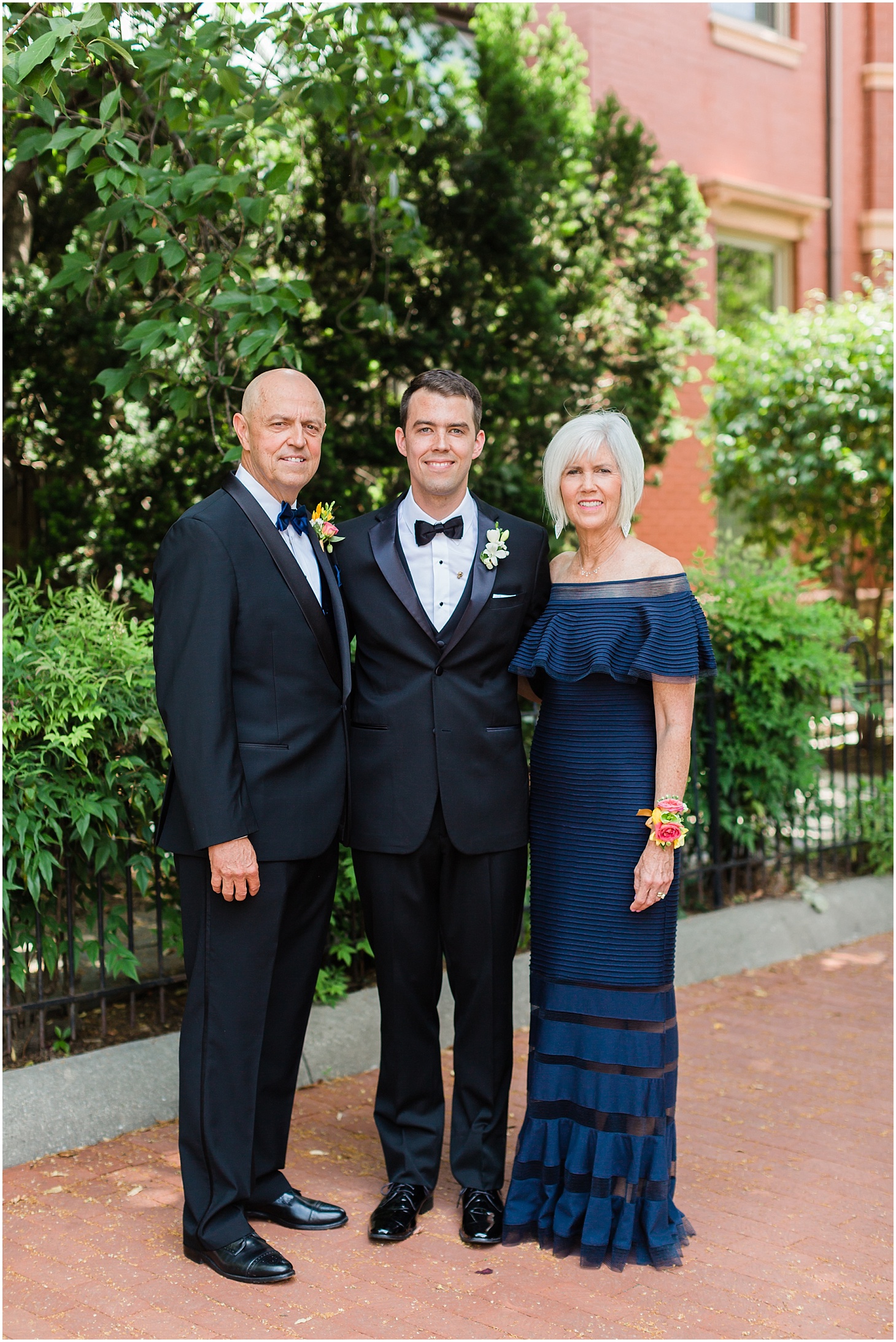 Groom with Parents before Ceremony, Black Tie Hay-Adams Wedding with Summer Florals, Ceremony at Capitol Hill Baptist Church, Sarah Bradshaw Photography, DC Wedding Photographer