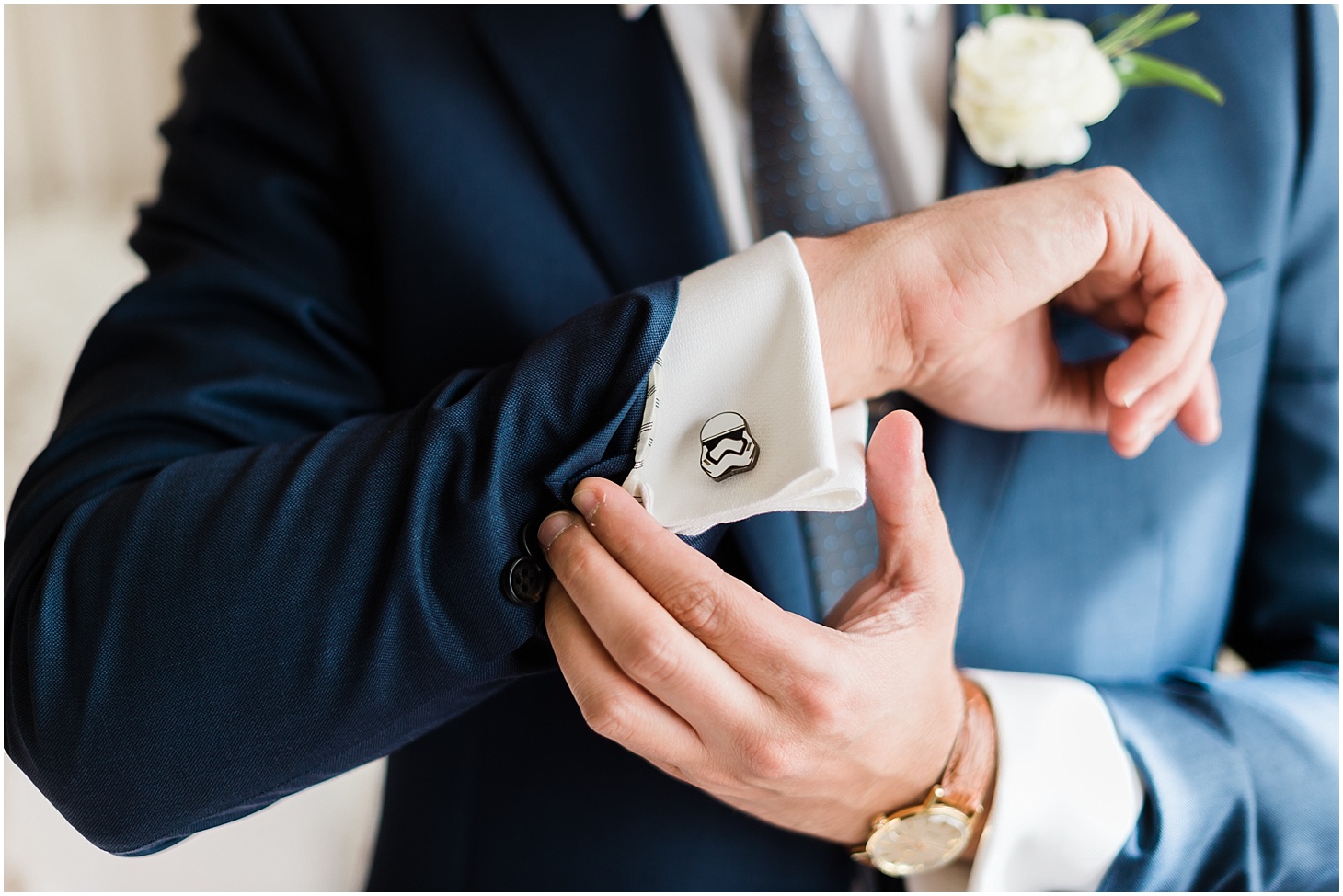Groom Getting Ready at The Hay-Adams Hotel with Storm Trooper Cuff Links, Industrial-Chic Wedding at Long View Gallery in DC, Sarah Bradshaw Photography, DC Wedding Photographer