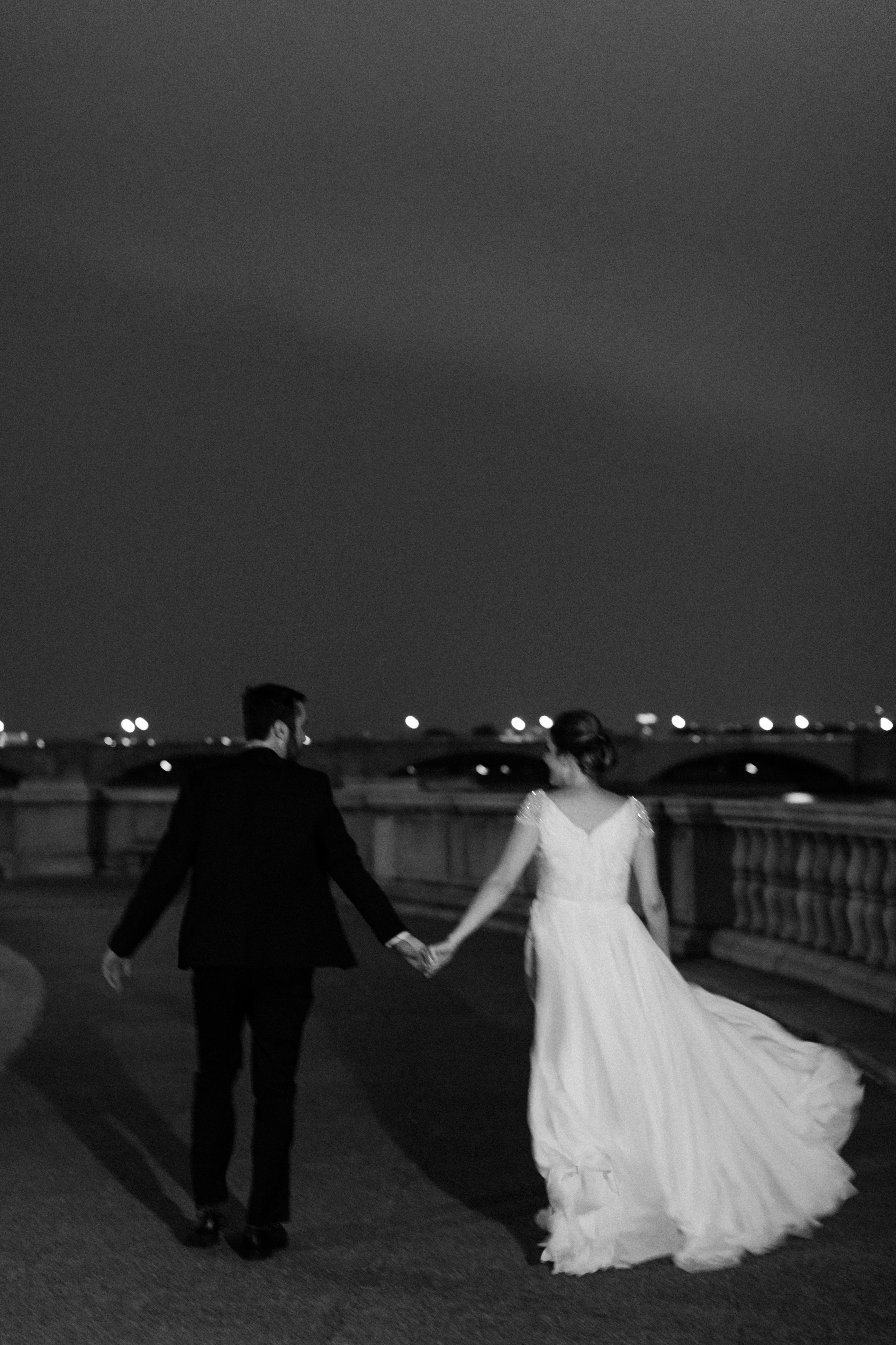 Formal Engagement Portraits on Memorial Bridge in DC, Black Tie Evening Engagement Session at Kennedy Center and Memorial Bridge, Sarah Bradshaw Photography