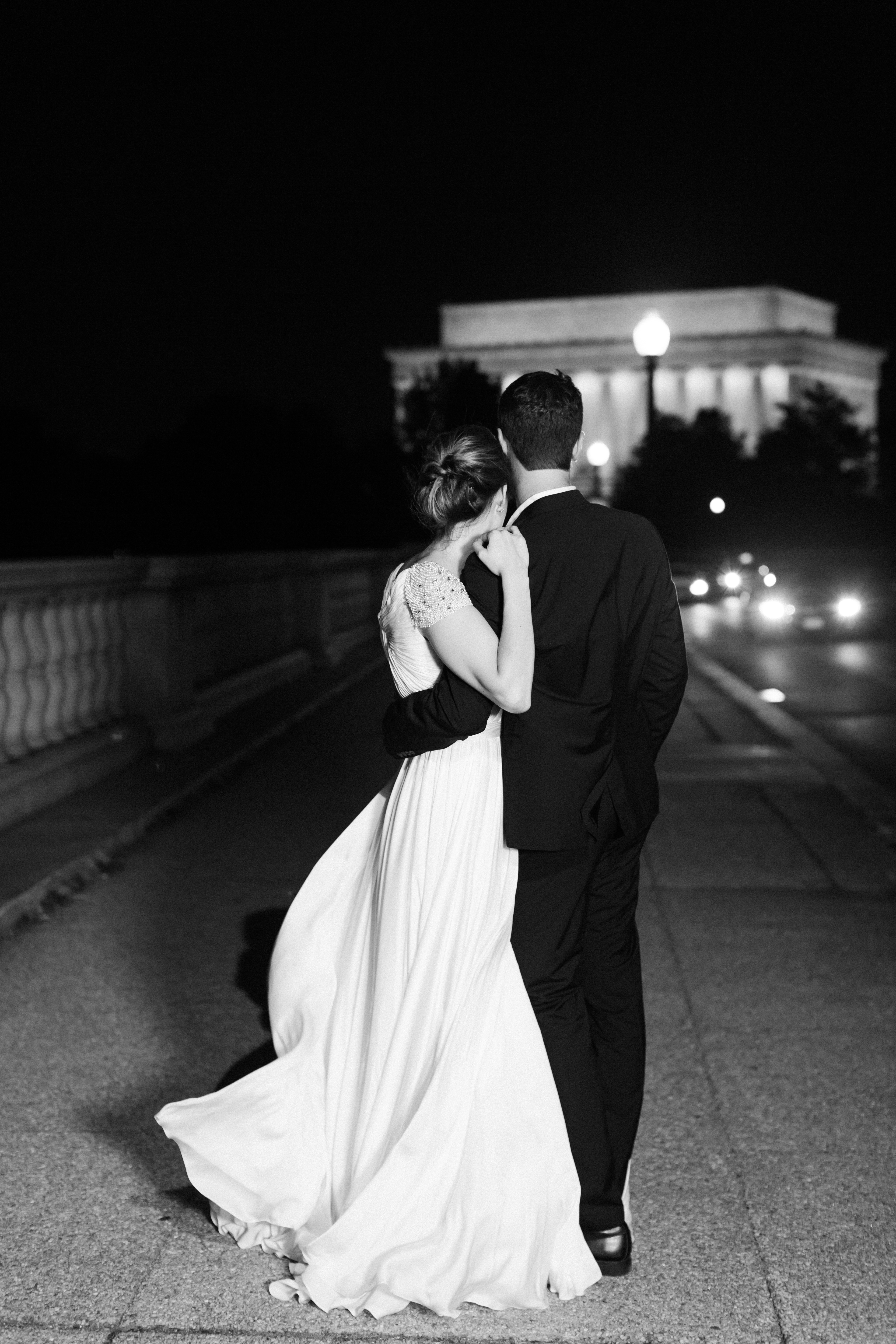 Formal Engagement Portraits on Memorial Bridge in DC, Black Tie Evening Engagement Session at Kennedy Center and Memorial Bridge, Sarah Bradshaw Photography