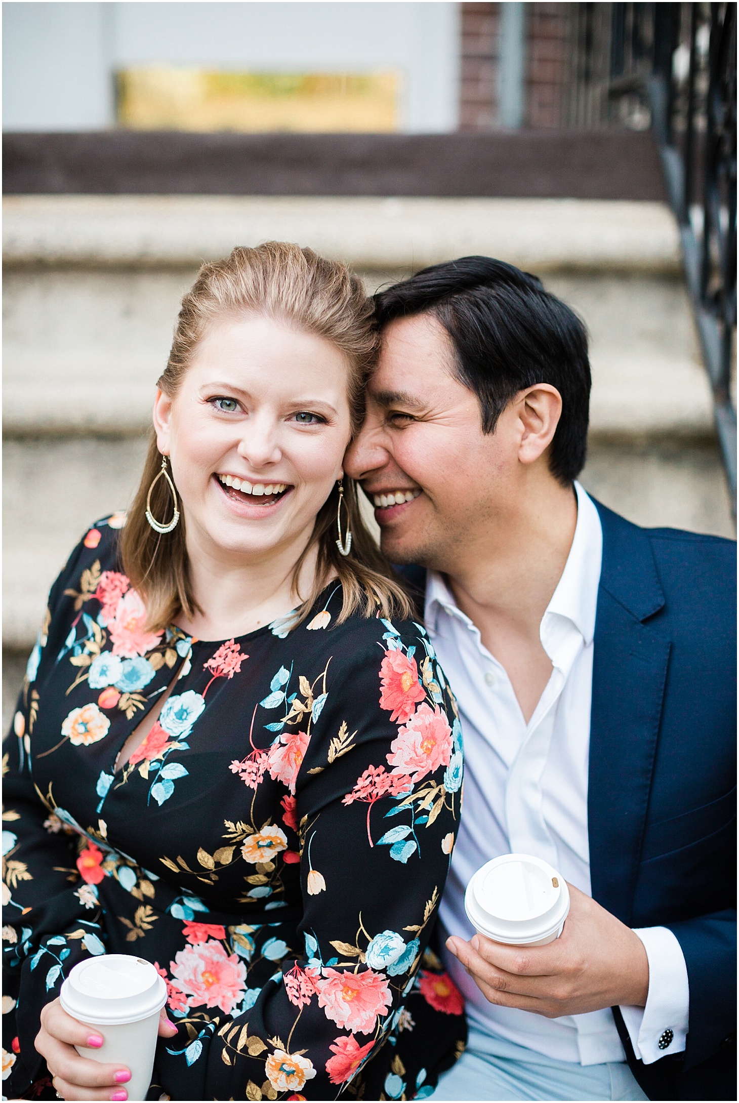 Engagement Portraits on Brownstone in NYC, Springtime Engagement in Queens NYC, Sarah Bradshaw Photography
